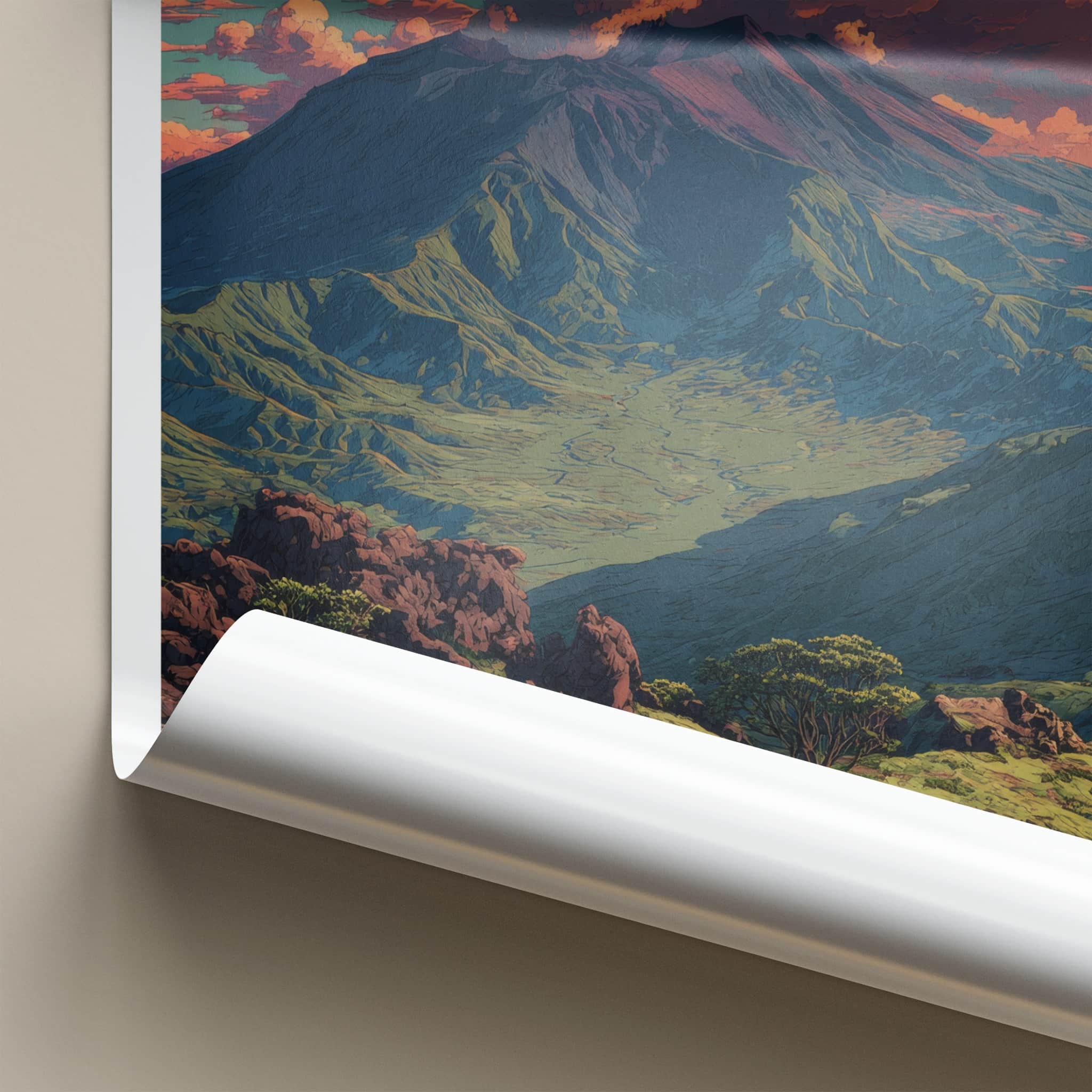 Aso-San Poster - Japan Travel Art - Cloudy Mountain Vista Home Decor
