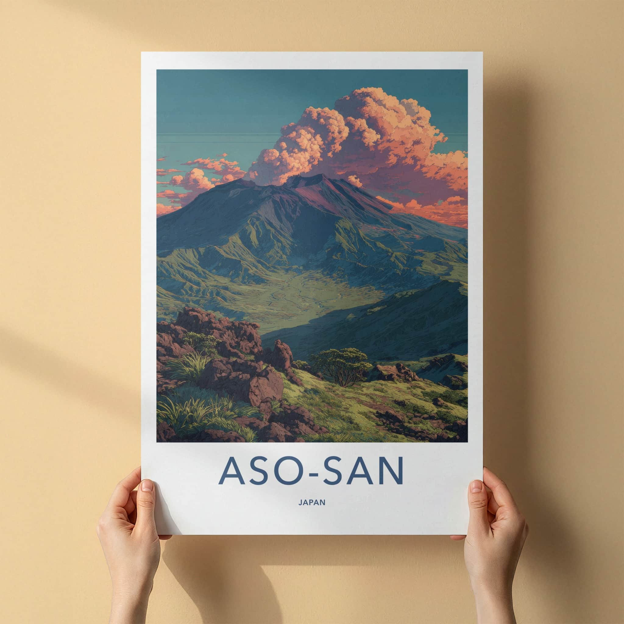 Aso-San Poster - Japan Travel Art - Cloudy Mountain Vista Home Decor