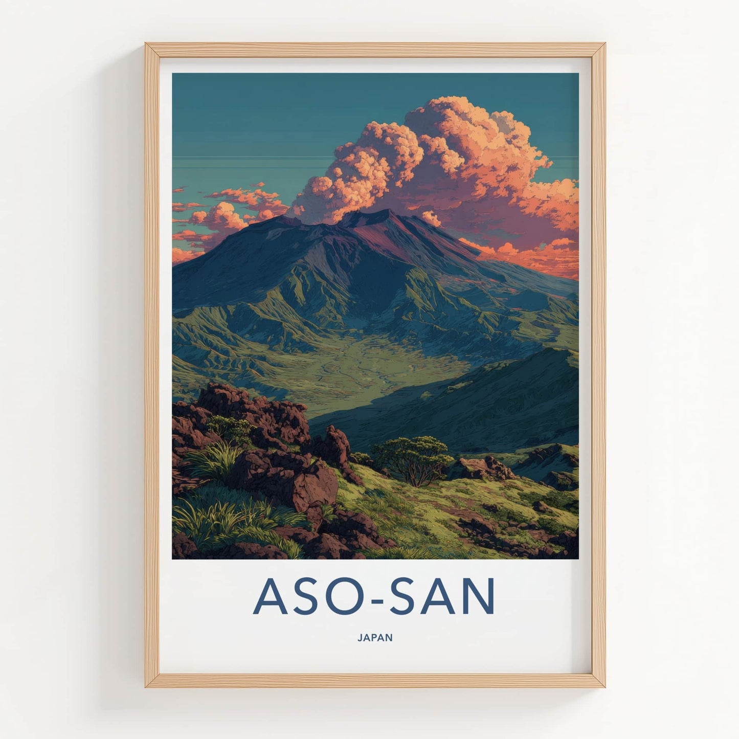 Aso-San Poster - Japan Travel Art - Cloudy Mountain Vista Home Decor