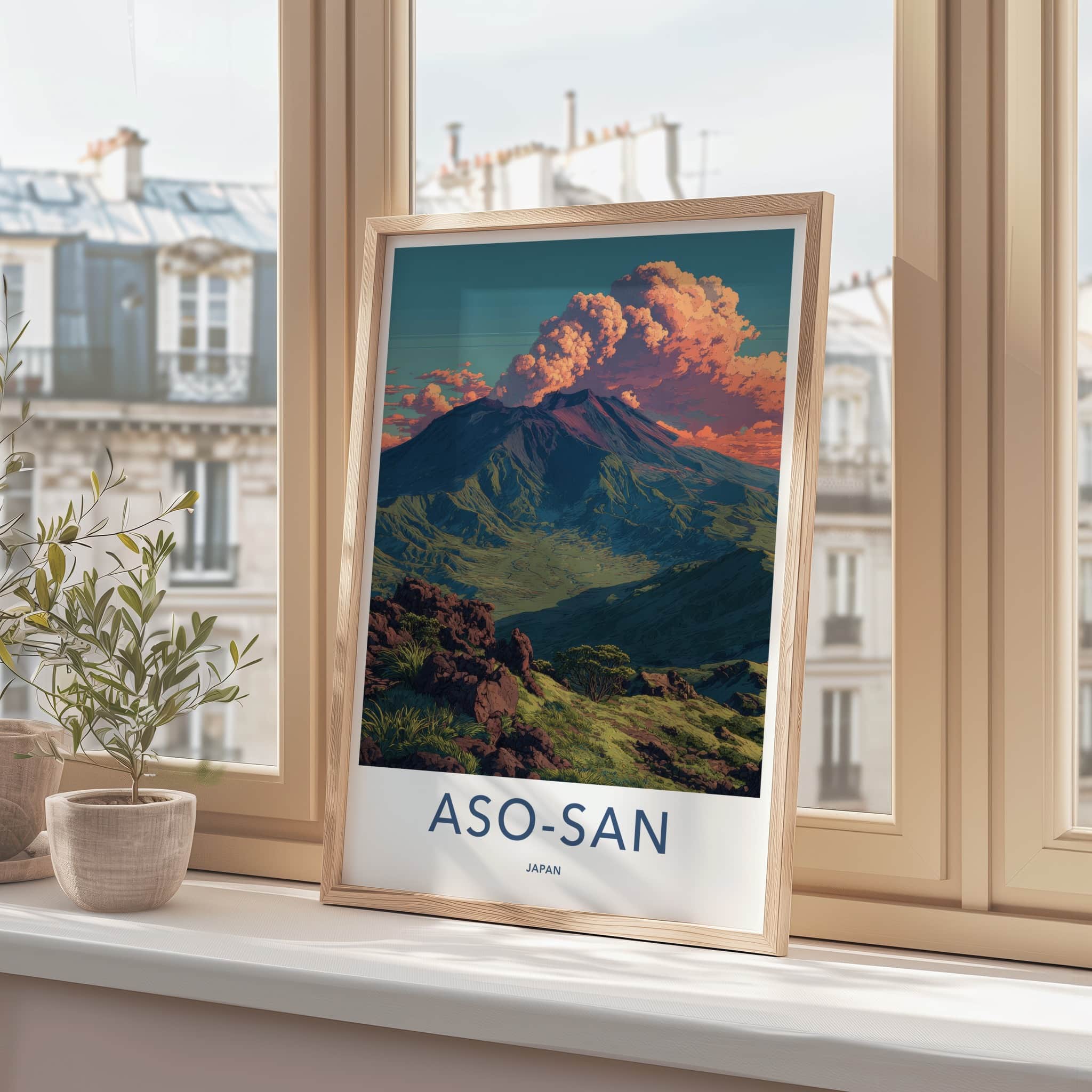 Aso-San Poster - Japan Travel Art - Cloudy Mountain Vista Home Decor