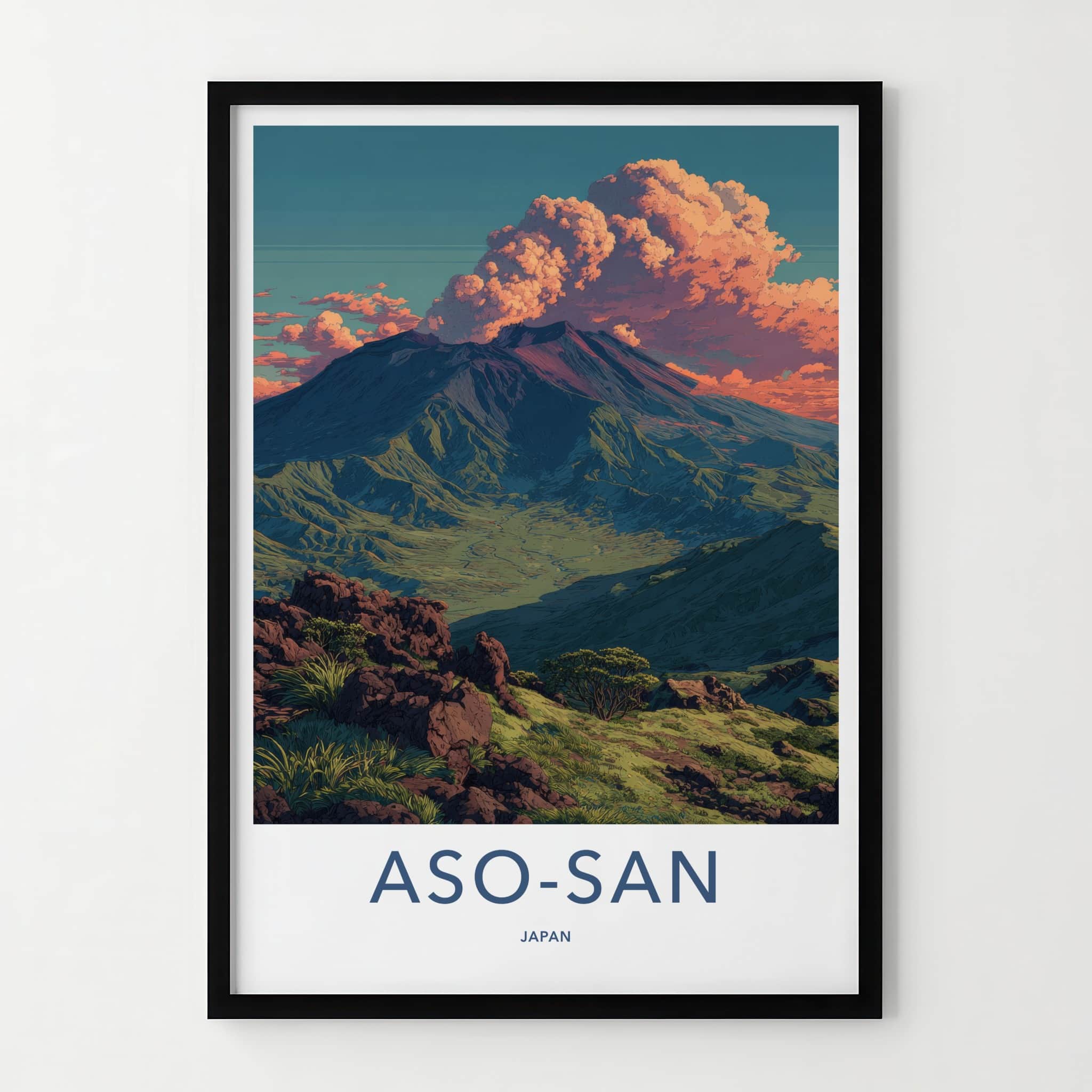 Aso-San Poster - Japan Travel Art - Cloudy Mountain Vista Home Decor