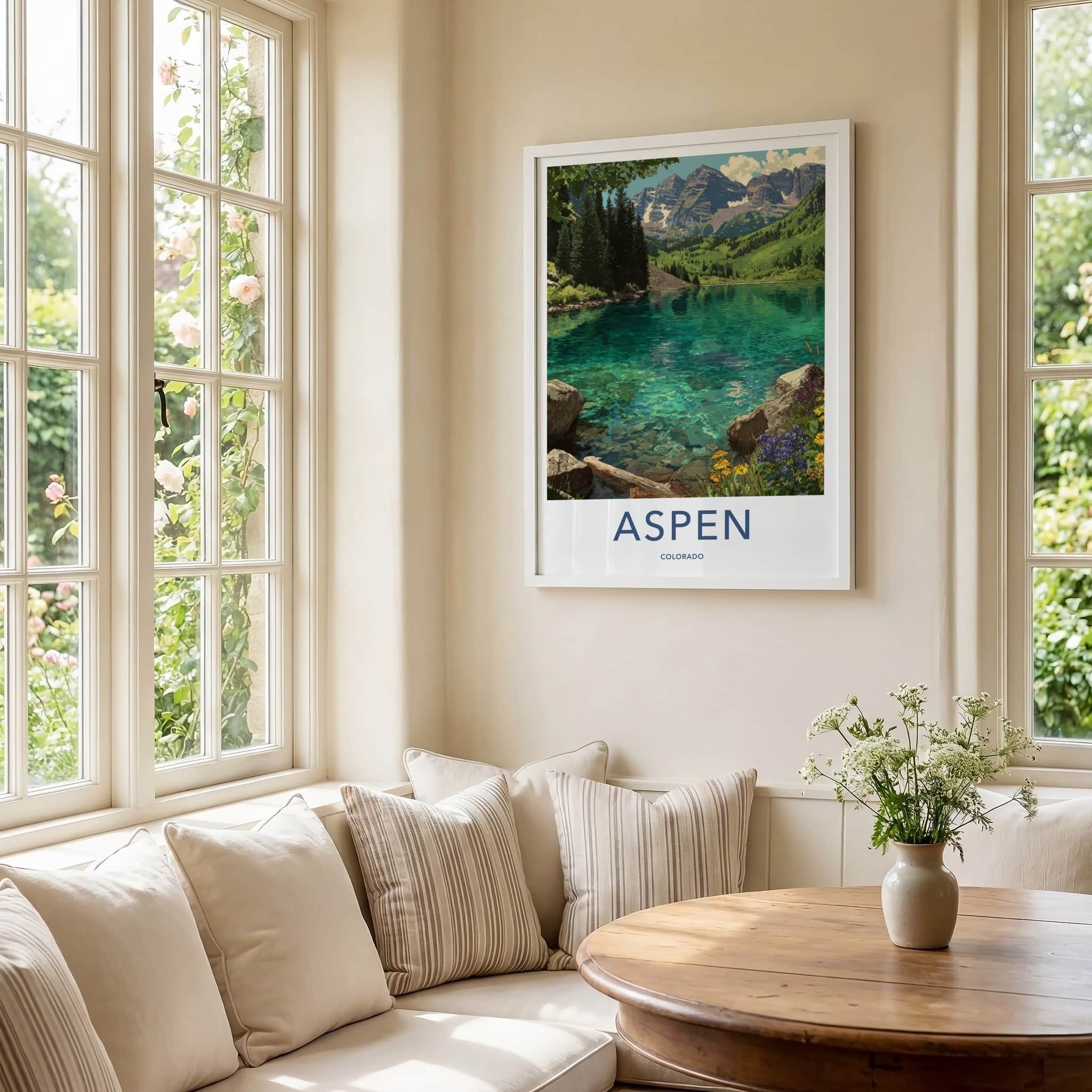 Aspen Poster Colorado Maroon Bells Reflection Framed Print