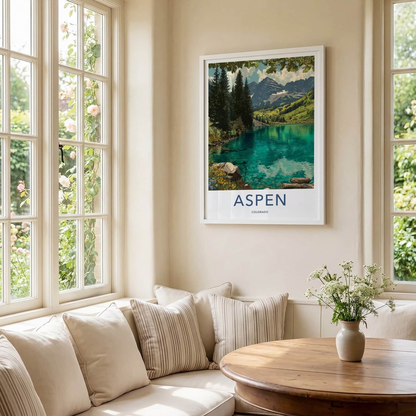 Aspen Poster - Colorado Travel Art - Mountain Lake Shore Art Print