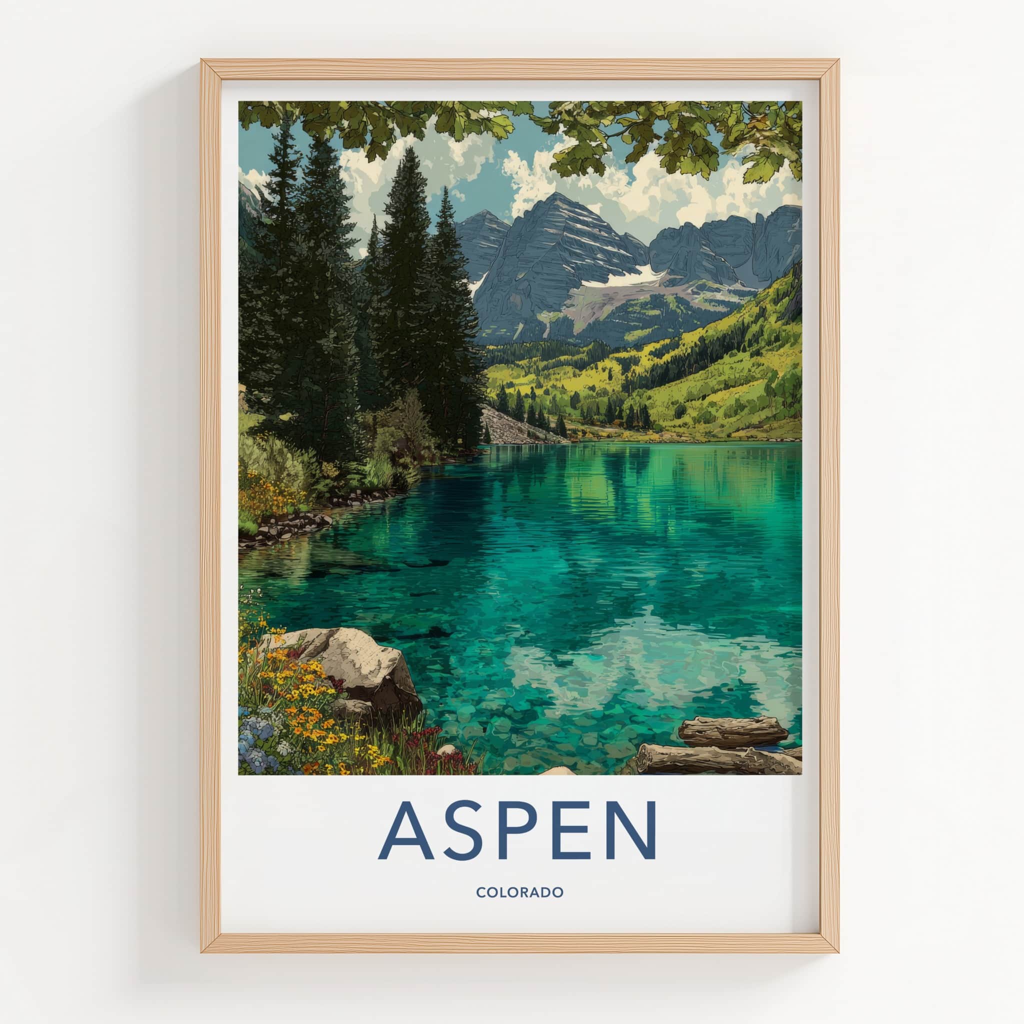 Aspen Poster - Colorado Travel Art - Mountain Lake Shore Art Print