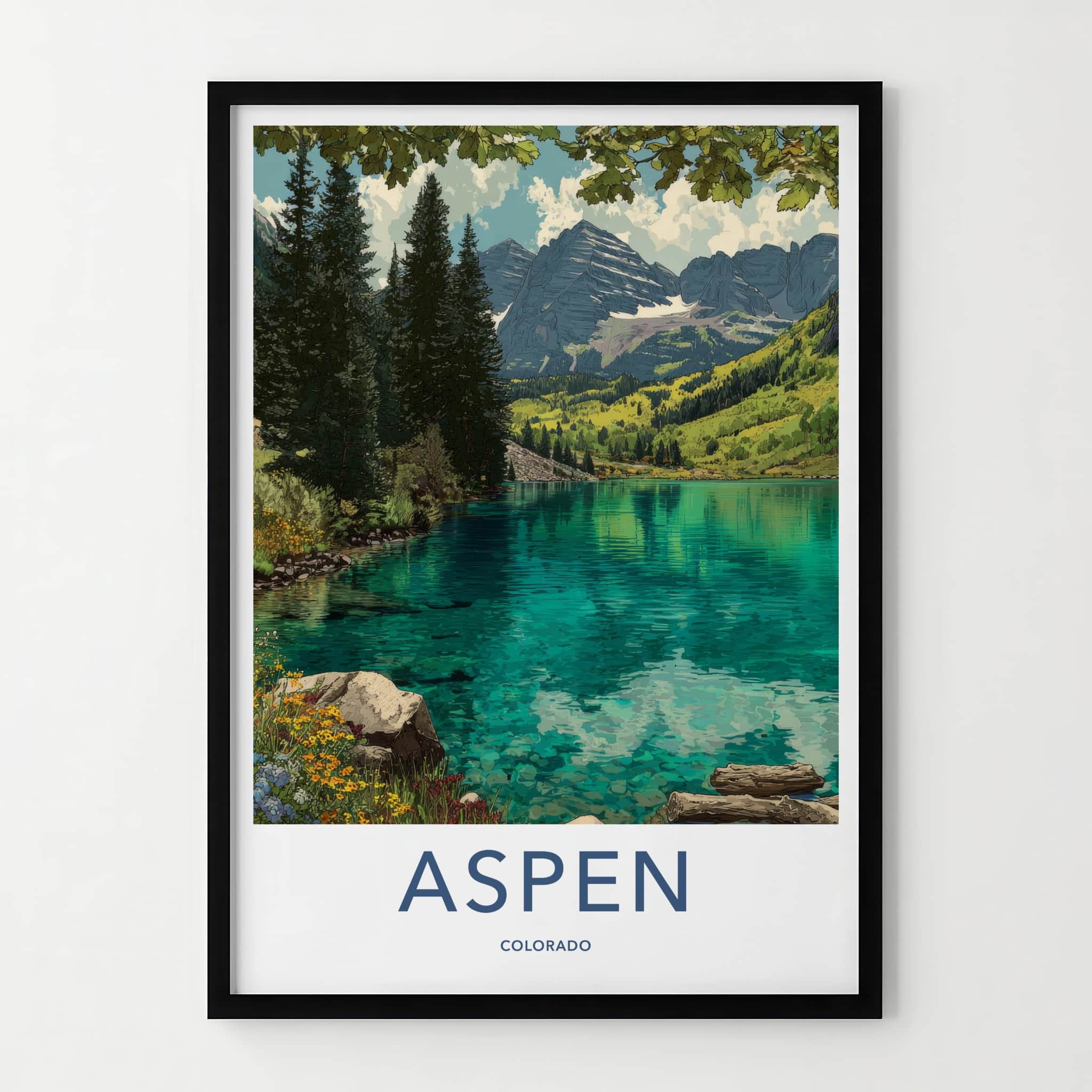 Aspen Poster - Colorado Travel Art - Mountain Lake Shore Art Print