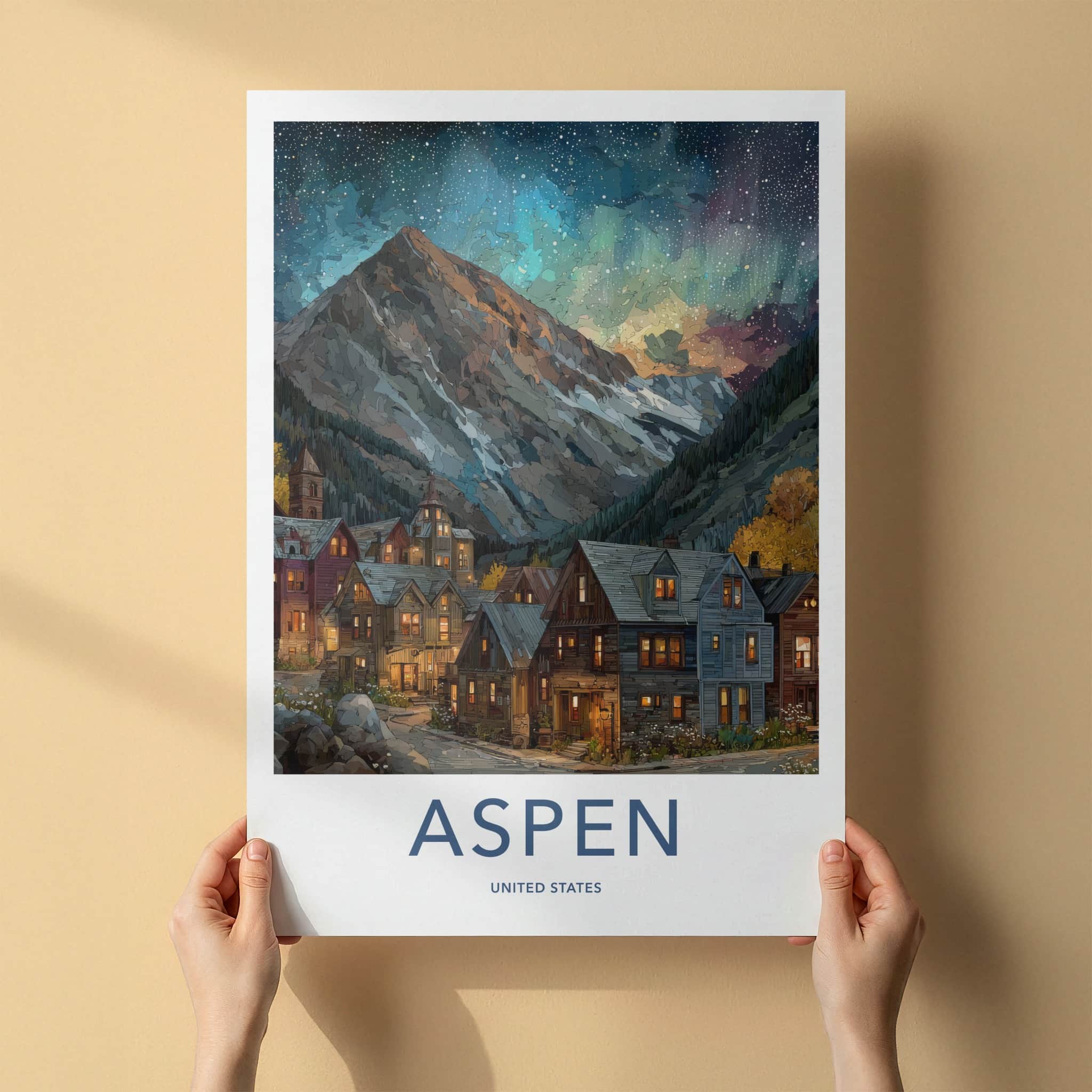 Aspen Poster - Colorado Travel Print - Starry Mountain Village Home Decor