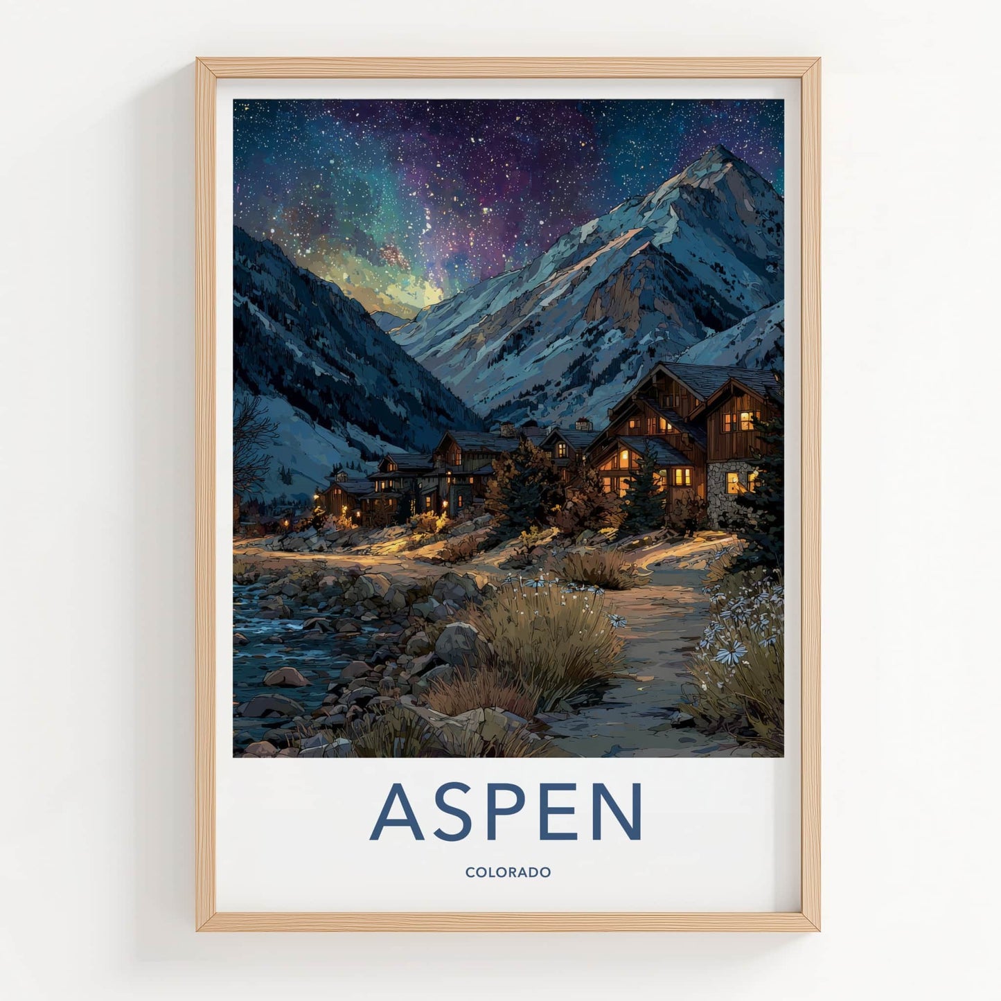 Aspen Poster - Colorado Wall Art - Starry Mountain Village Home Decor