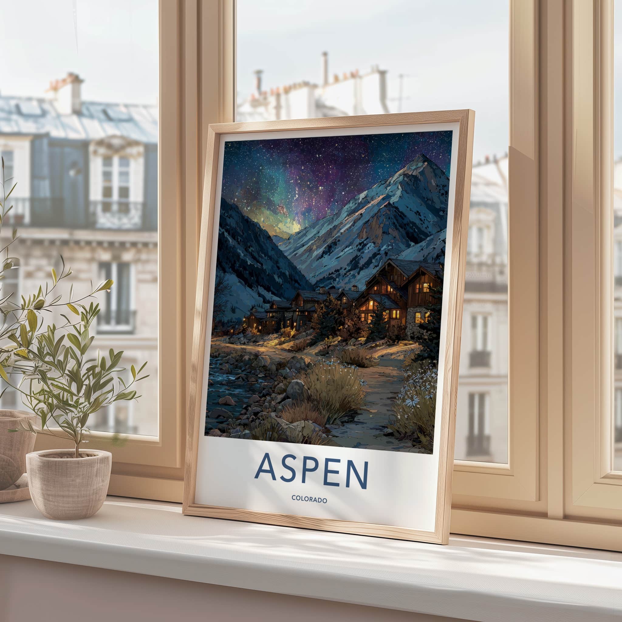 Aspen Poster - Colorado Wall Art - Starry Mountain Village Home Decor