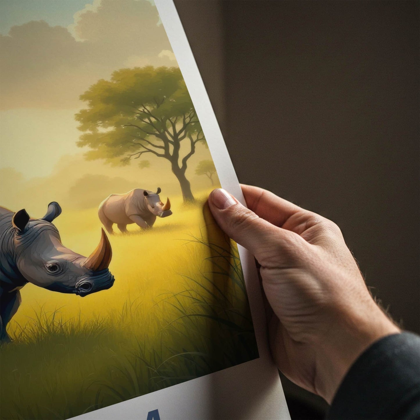 Assam Poster - India Travel Art - Assam Golden Field Rhinos Home Decor