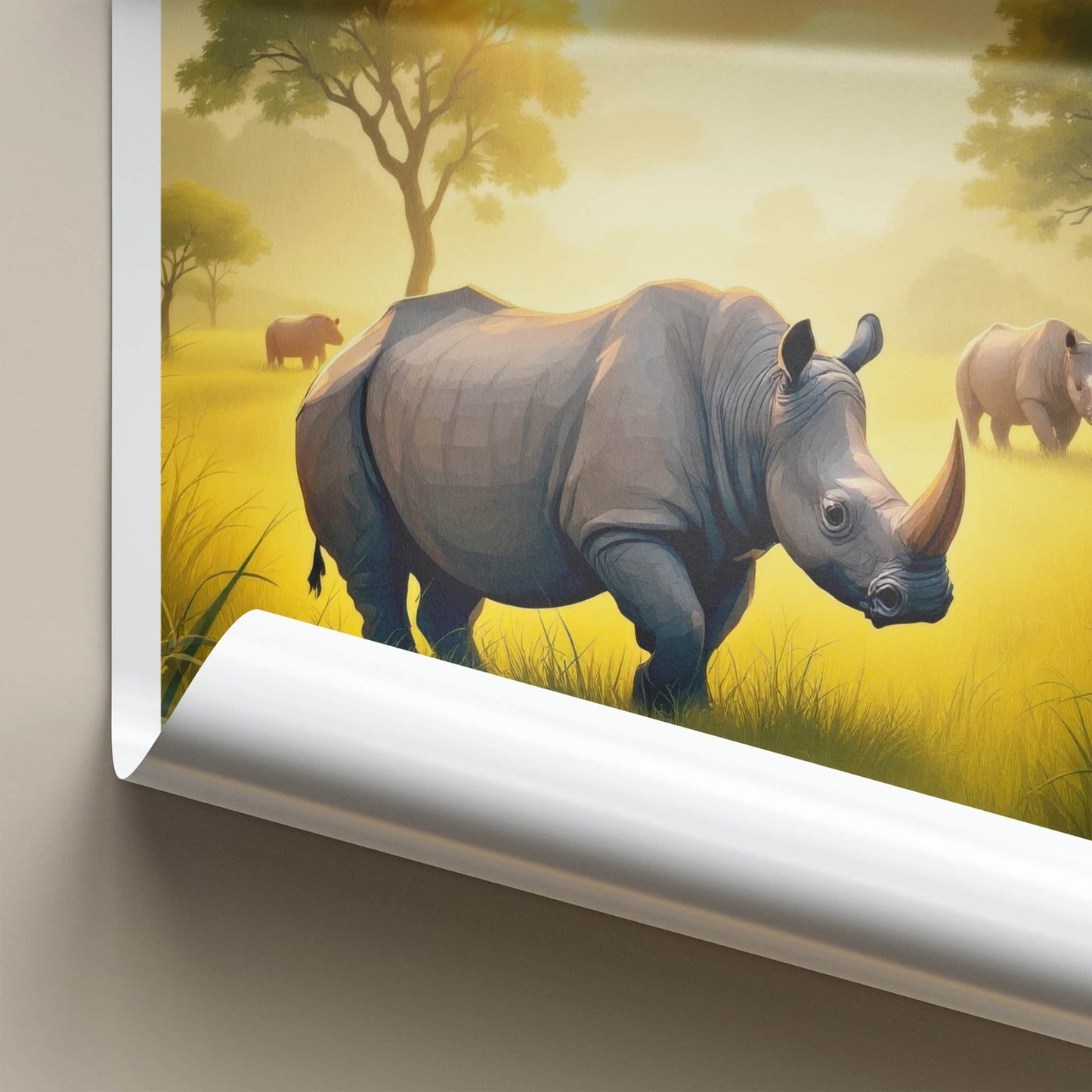 Assam Poster - India Travel Art - Assam Golden Field Rhinos Home Decor