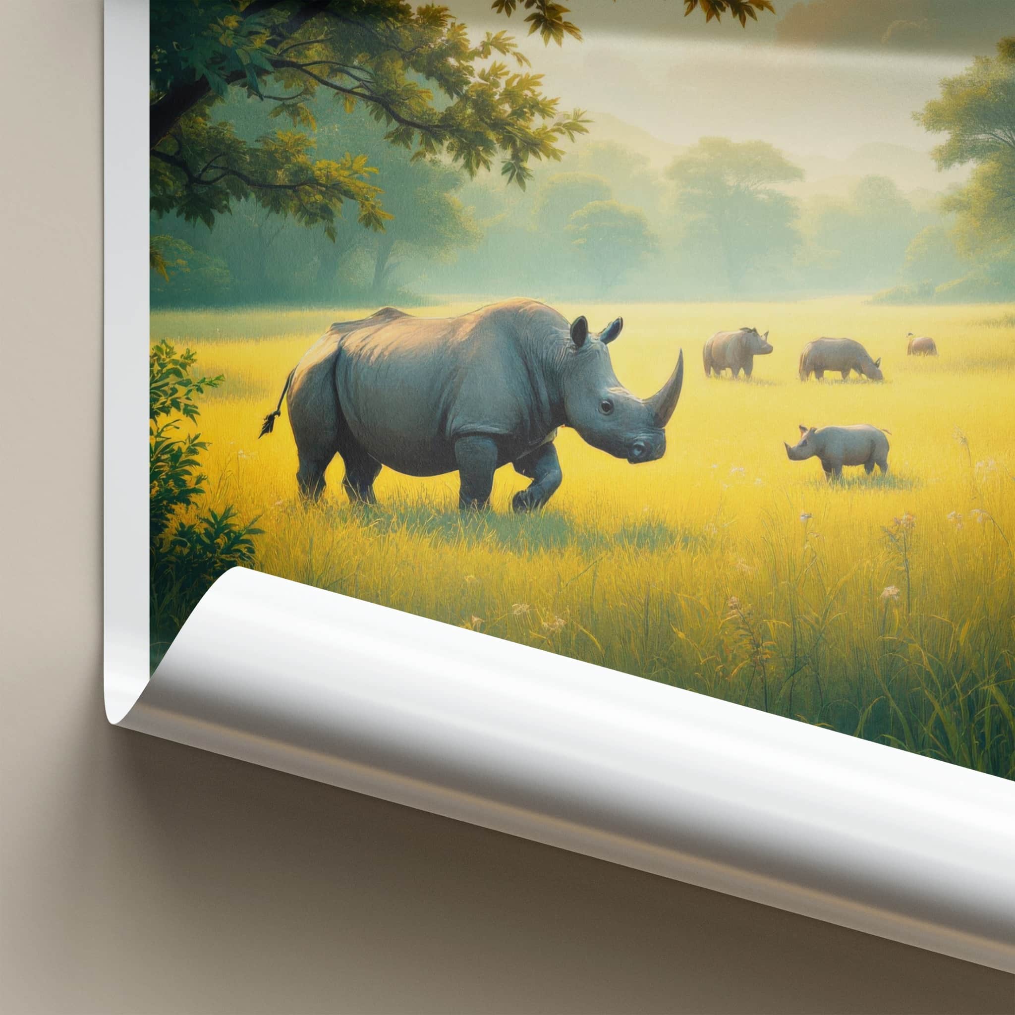 Assam Poster - India Travel Art - Assam Rhinos Golden Sunset Home Decor