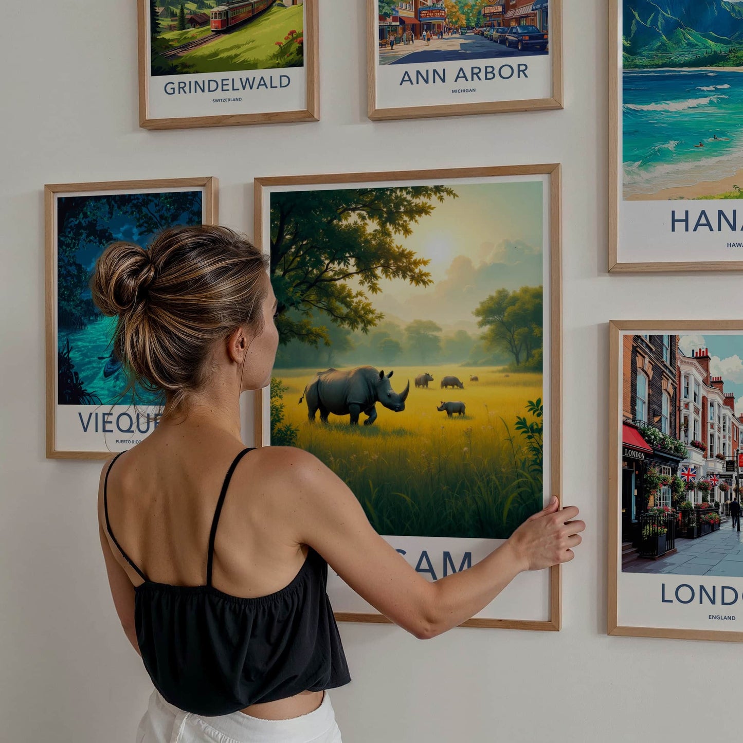 Assam Poster - India Travel Art - Assam Rhinos Golden Sunset Home Decor
