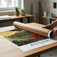 Assam Poster - India Travel Art - Hibiscus River Scene Wall Decor