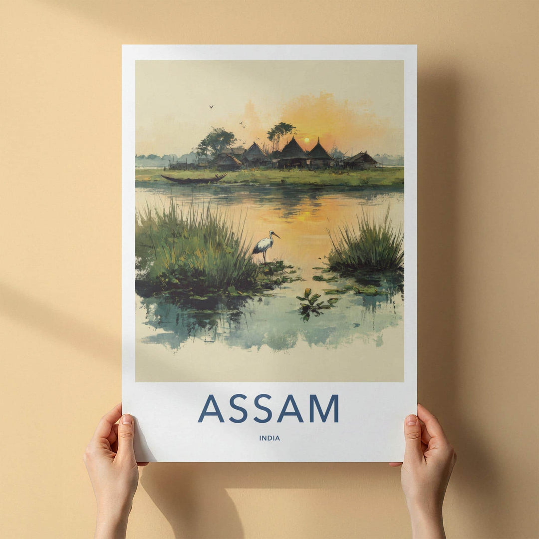 Assam Poster - India Travel Art - Serene Village Sunset Home Decor