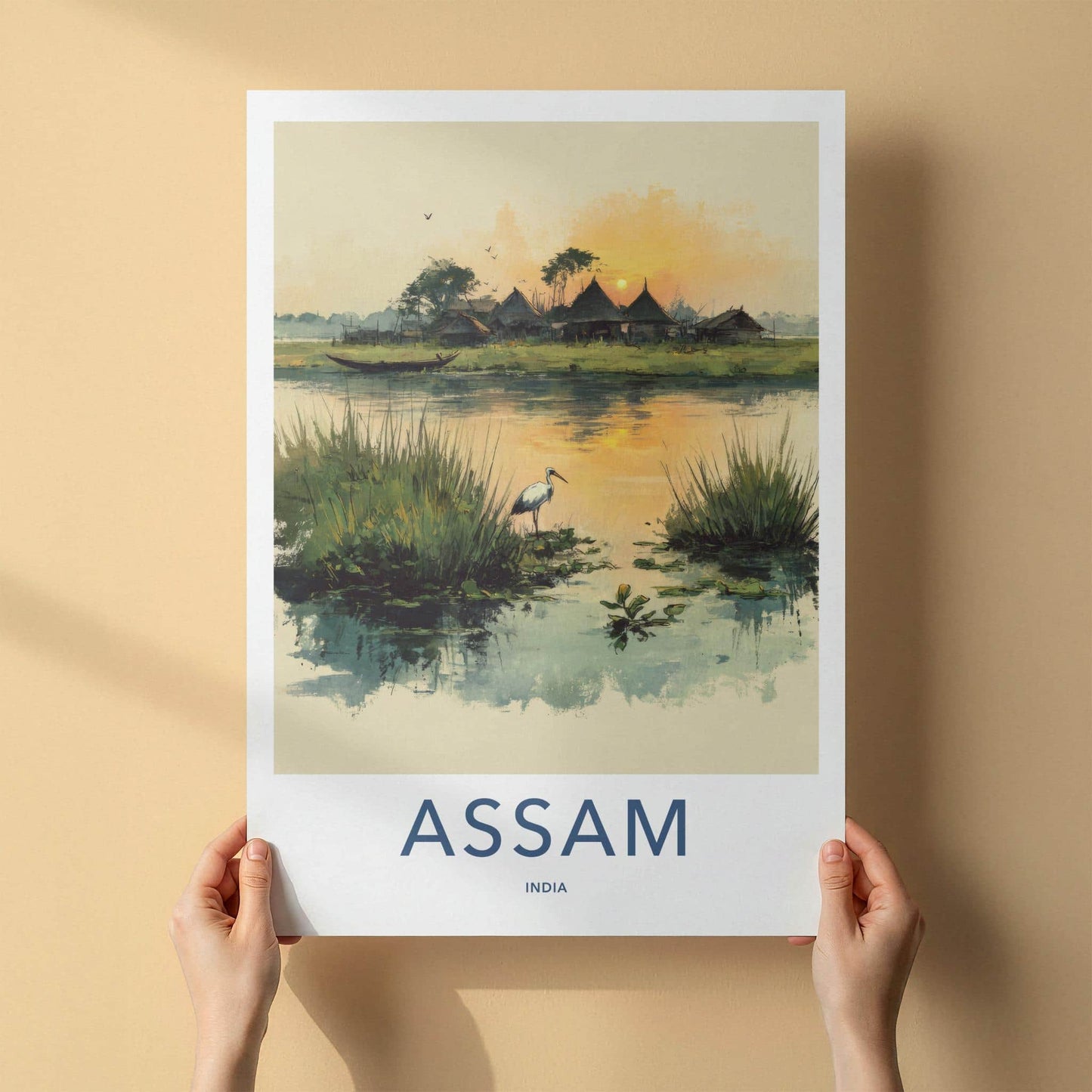 Assam Poster - India Travel Art - Serene Village Sunset Home Decor