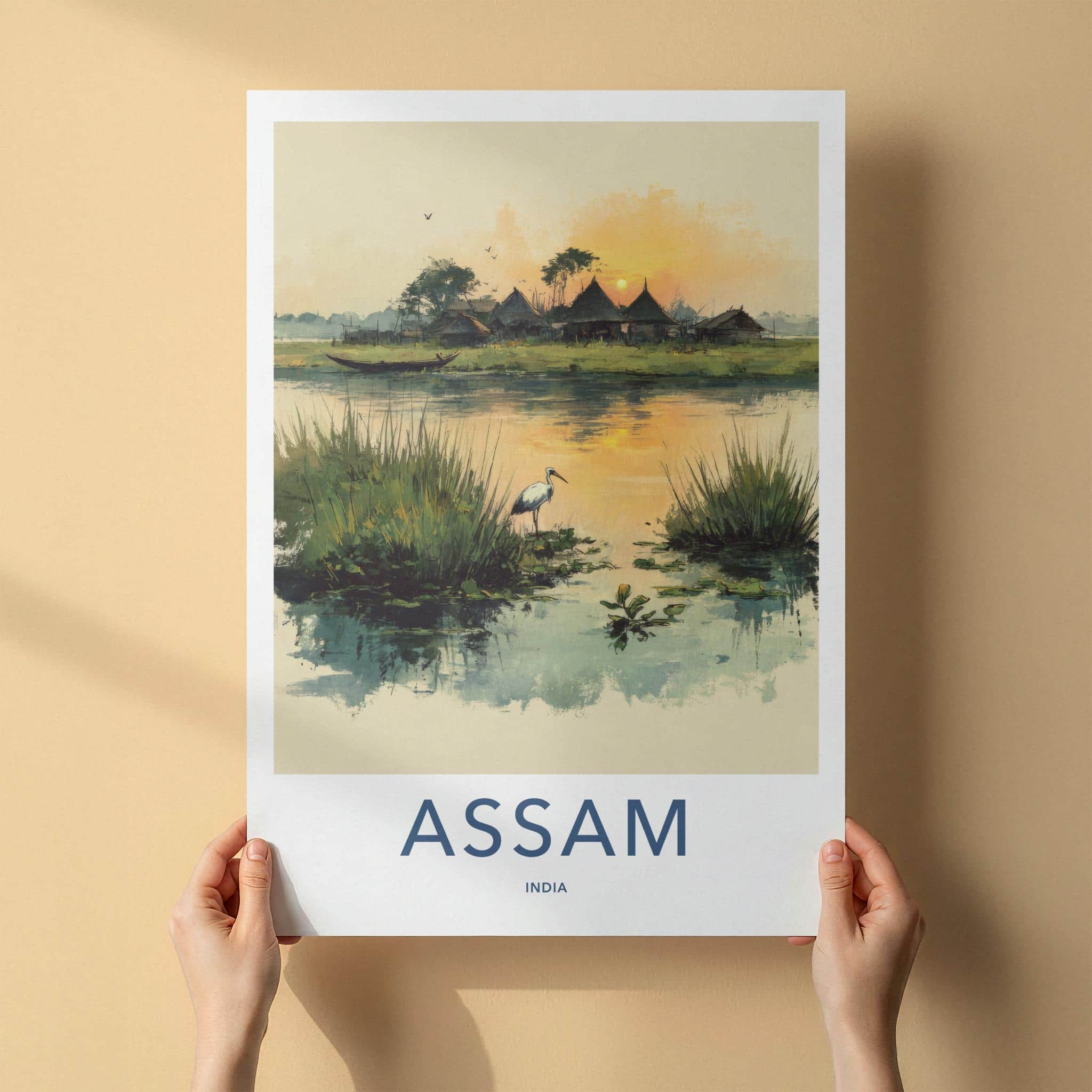 Assam Poster - India Travel Art - Serene Village Sunset Home Decor