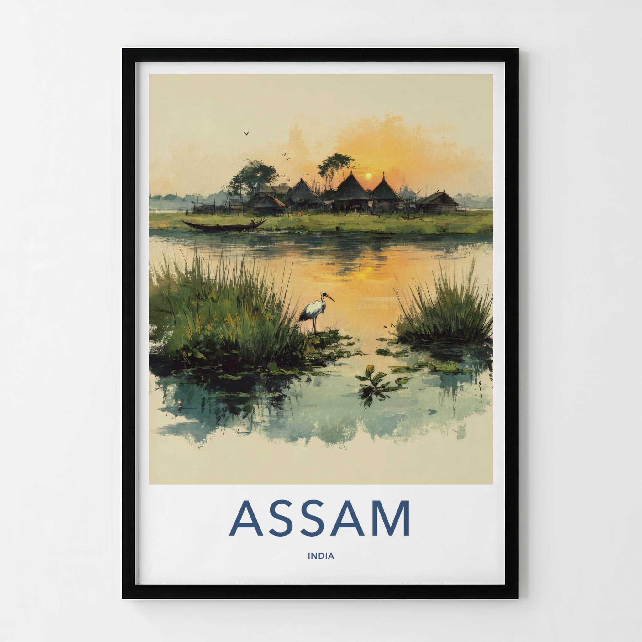 Assam Poster - India Travel Art - Serene Village Sunset Home Decor