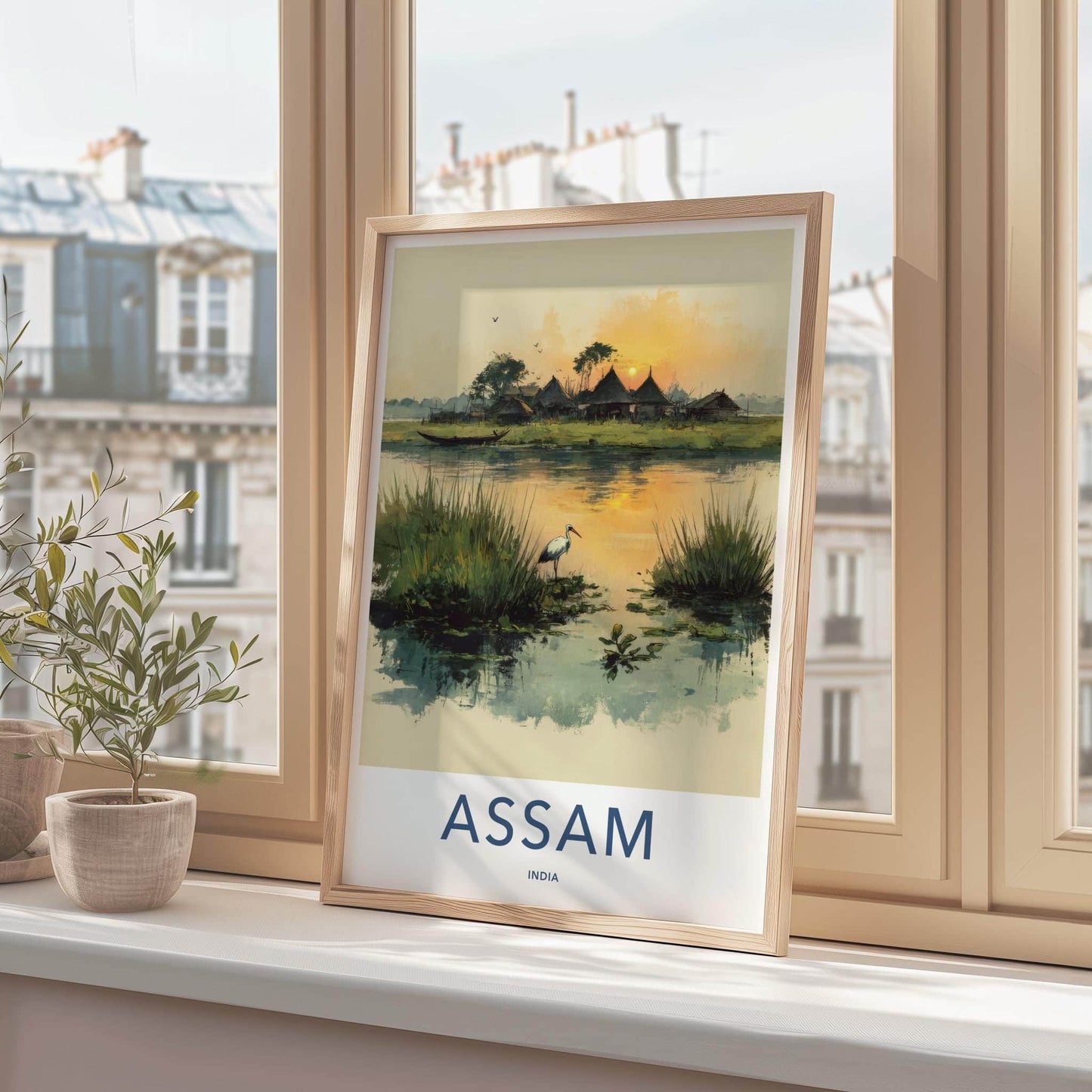 Assam Poster - India Travel Art - Serene Village Sunset Home Decor