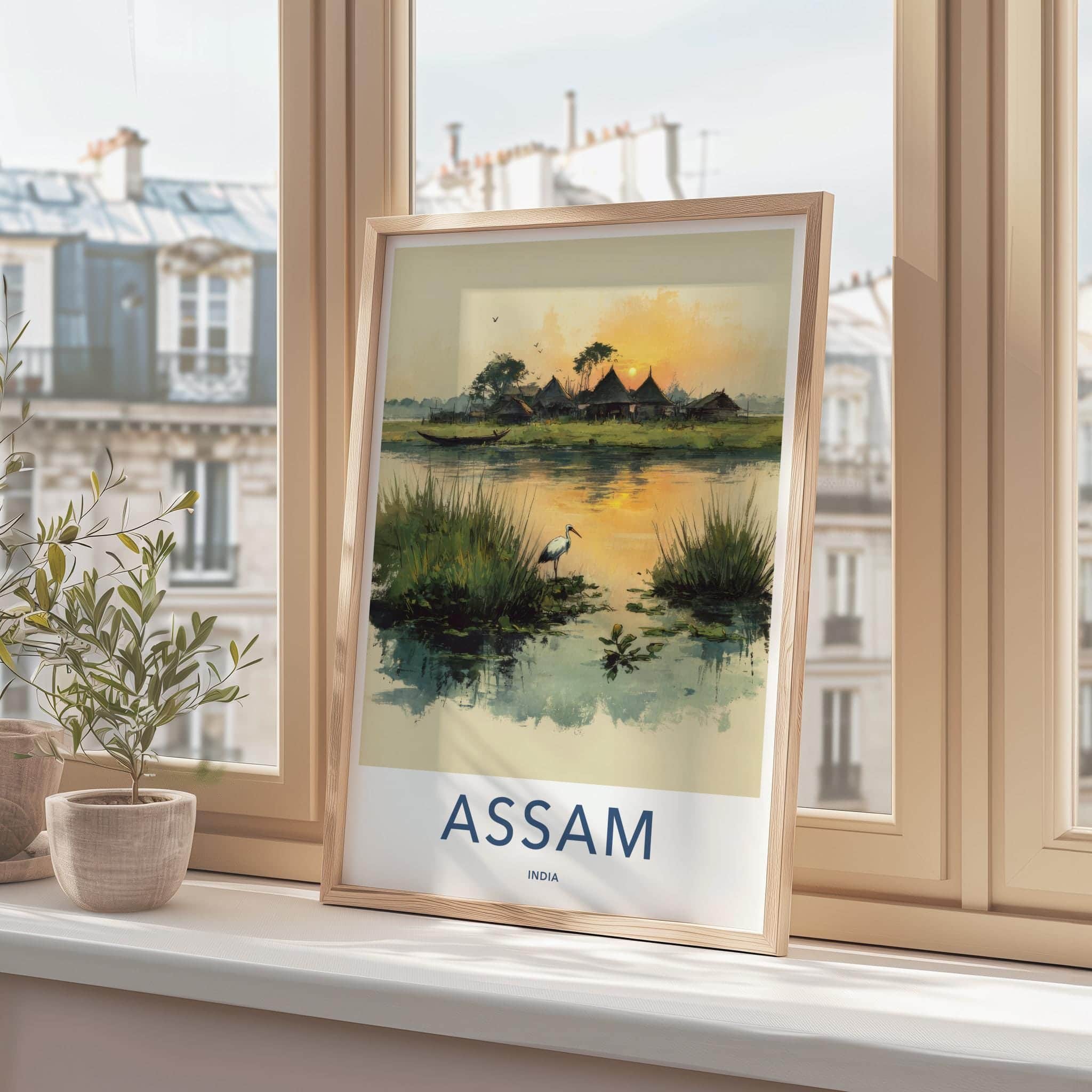 Assam Poster - India Travel Art - Serene Village Sunset Home Decor