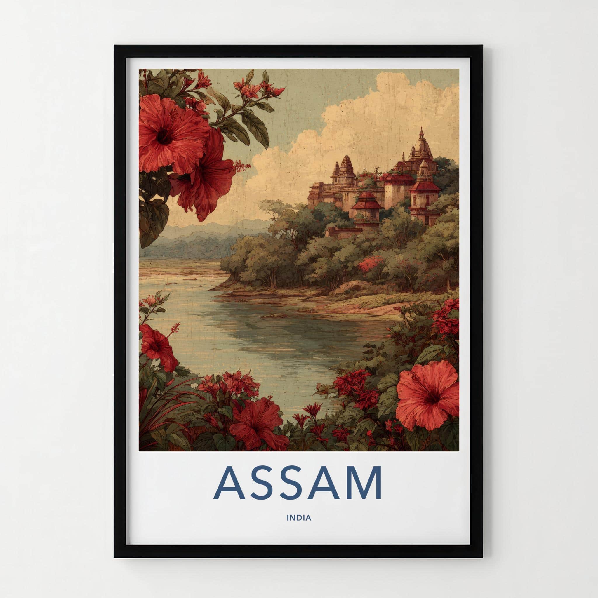 Assam Poster - India Travel Print - Assam River Temples Gallery Art