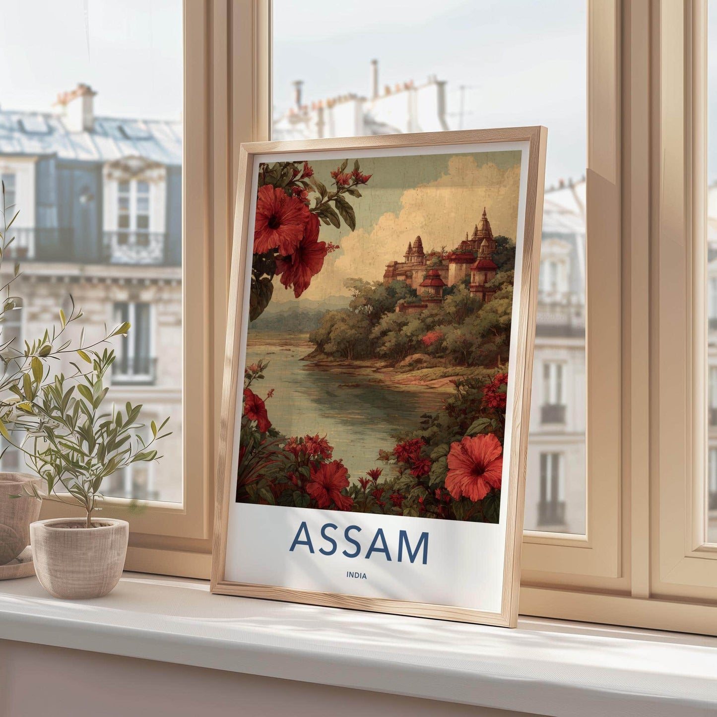 Assam Poster - India Travel Print - Assam River Temples Gallery Art