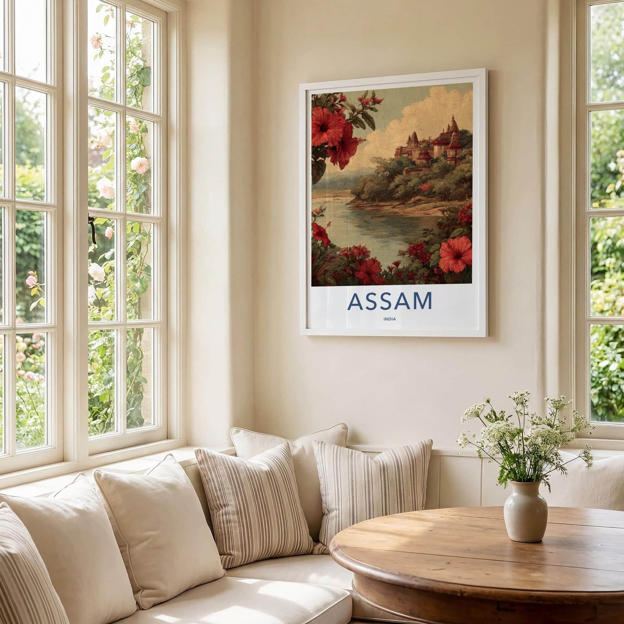 Assam Poster - India Travel Print - Assam River Temples Gallery Art