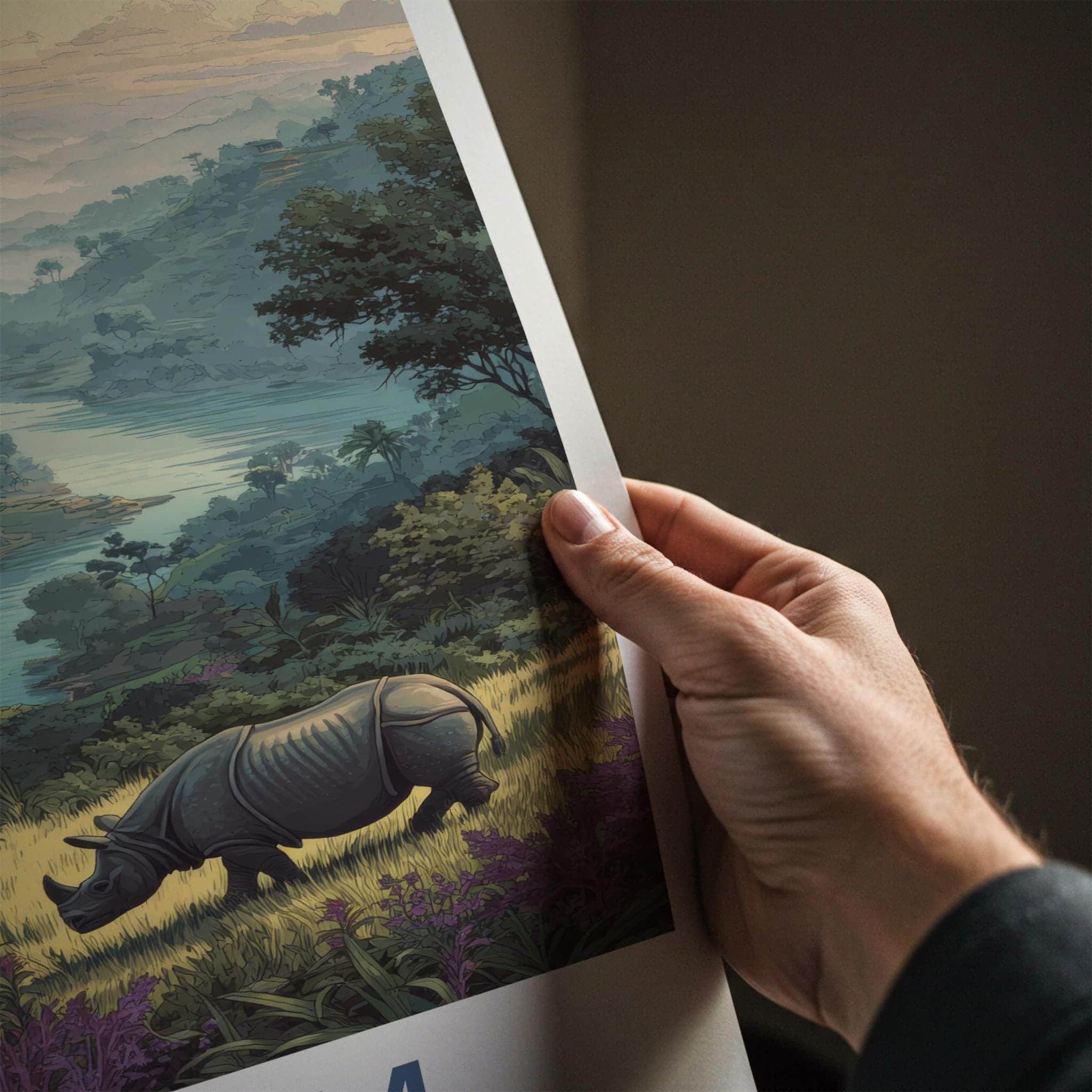 Assam Poster - India Wall Art - Rhino River Valley Home Decor