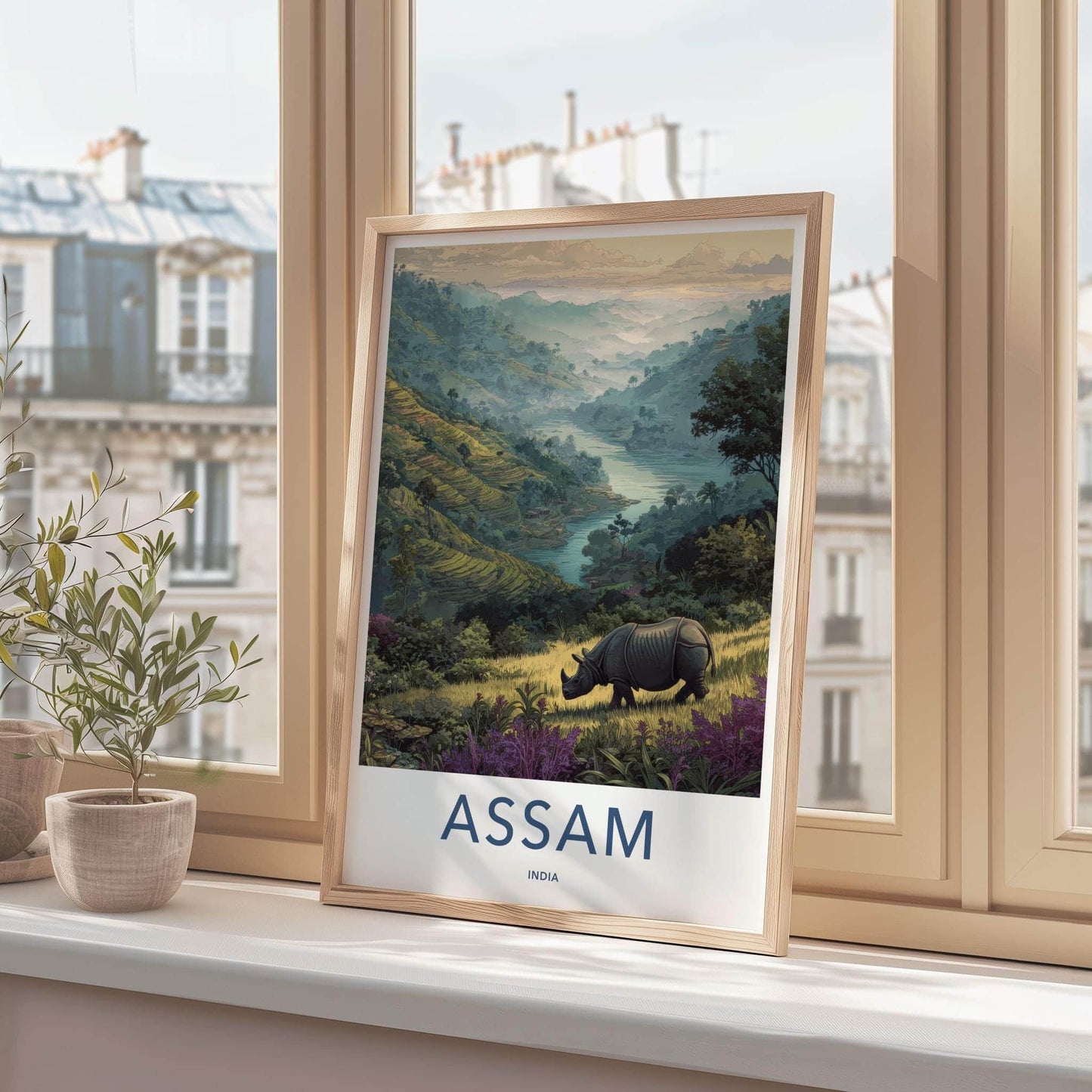 Assam Poster - India Wall Art - Rhino River Valley Home Decor