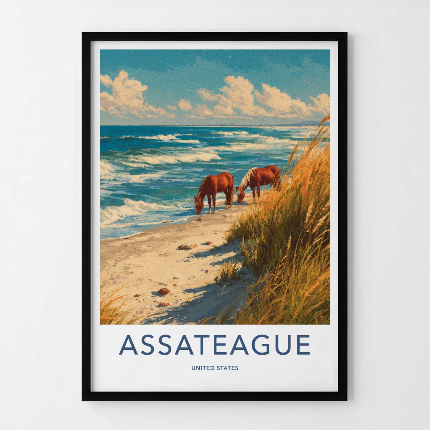 Assateague Poster - Maryland Art Print - Beach Grazing Horses Wall Decor