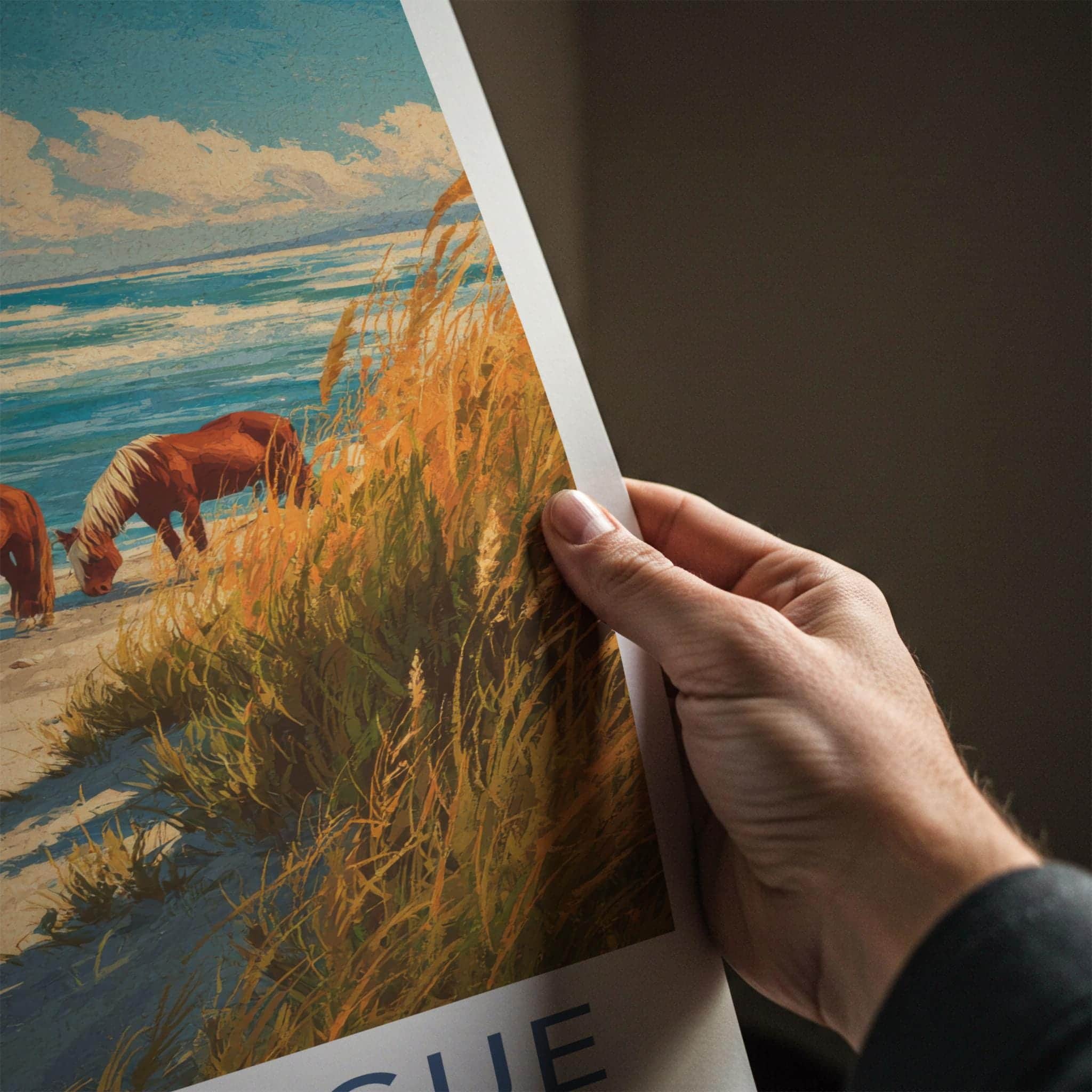 Assateague Poster - Maryland Art Print - Beach Grazing Horses Wall Decor