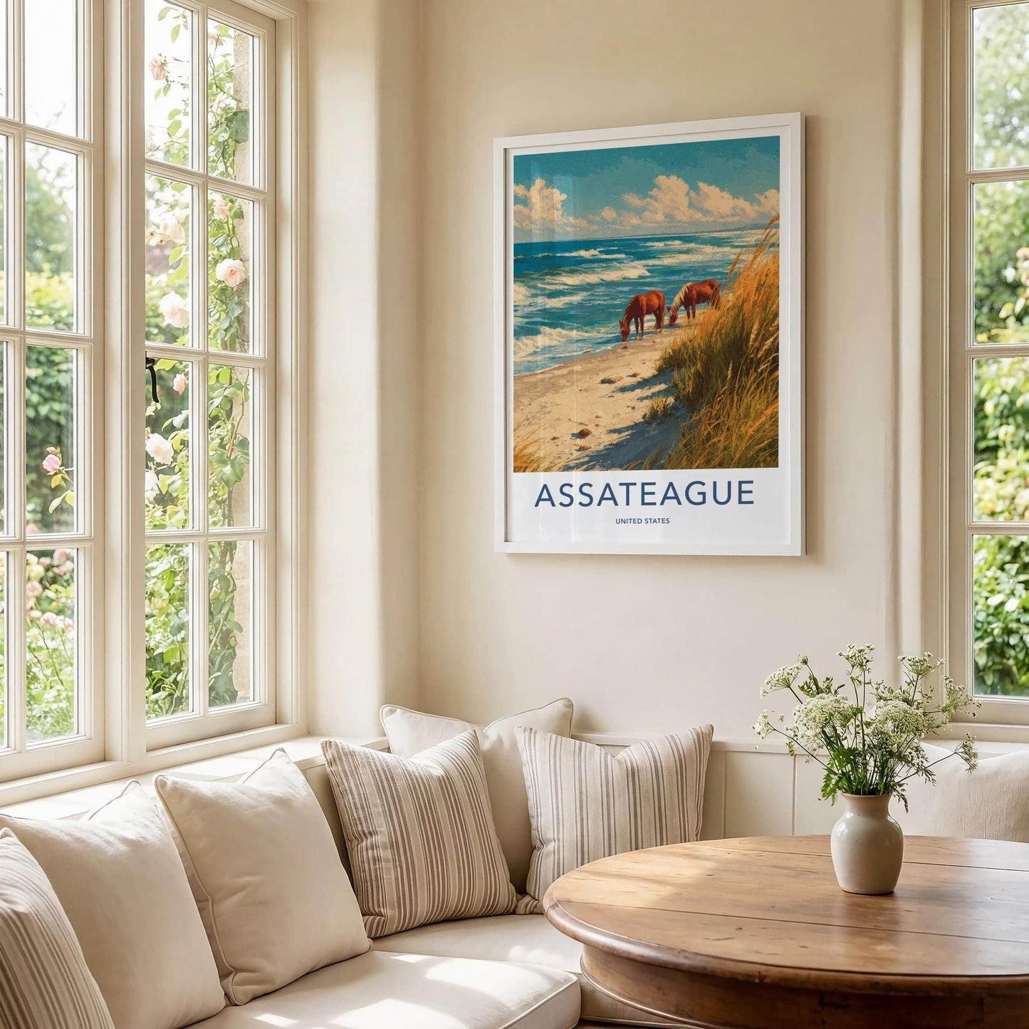 Assateague Poster - Maryland Art Print - Beach Grazing Horses Wall Decor