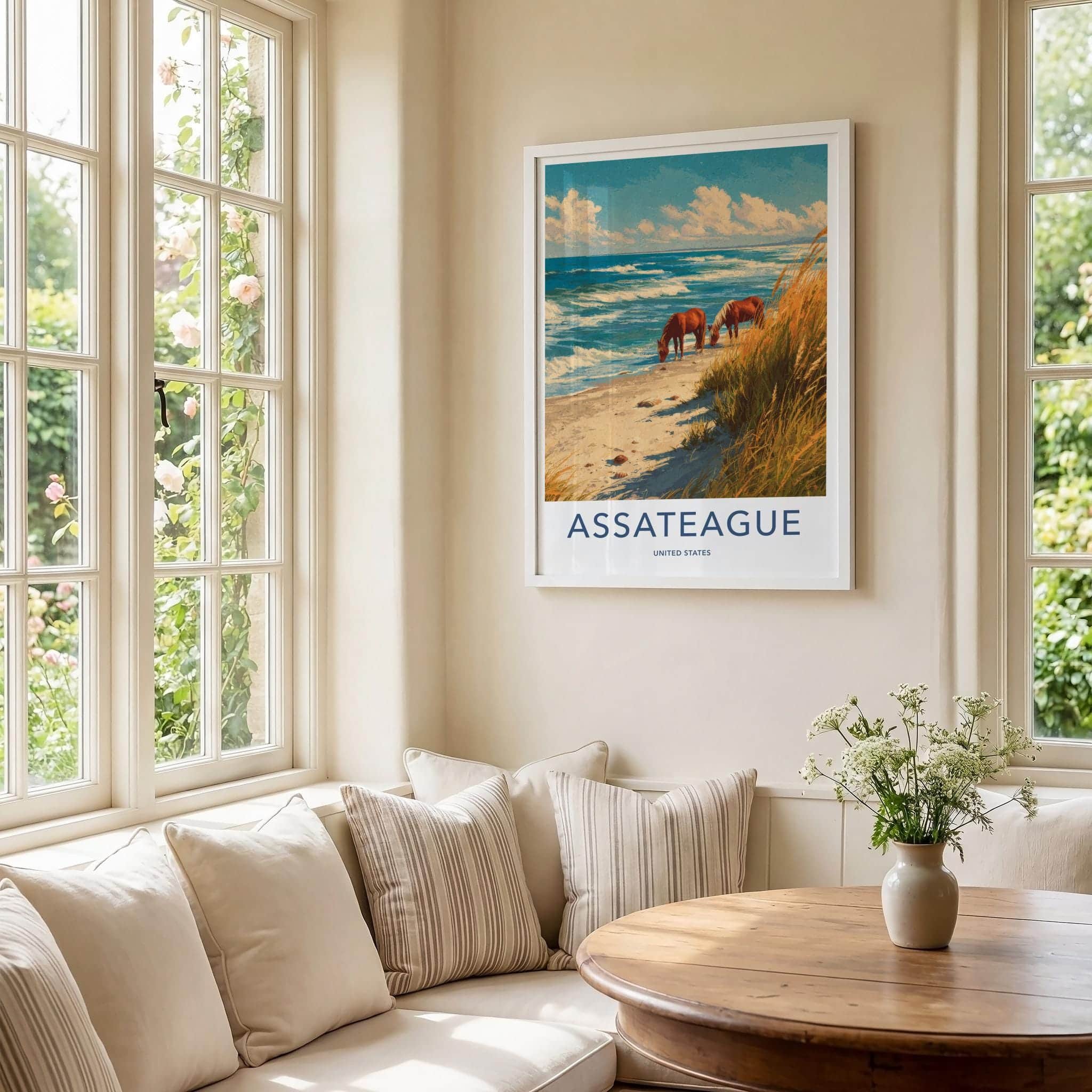 Assateague Poster - Maryland Art Print - Beach Grazing Horses Wall Decor