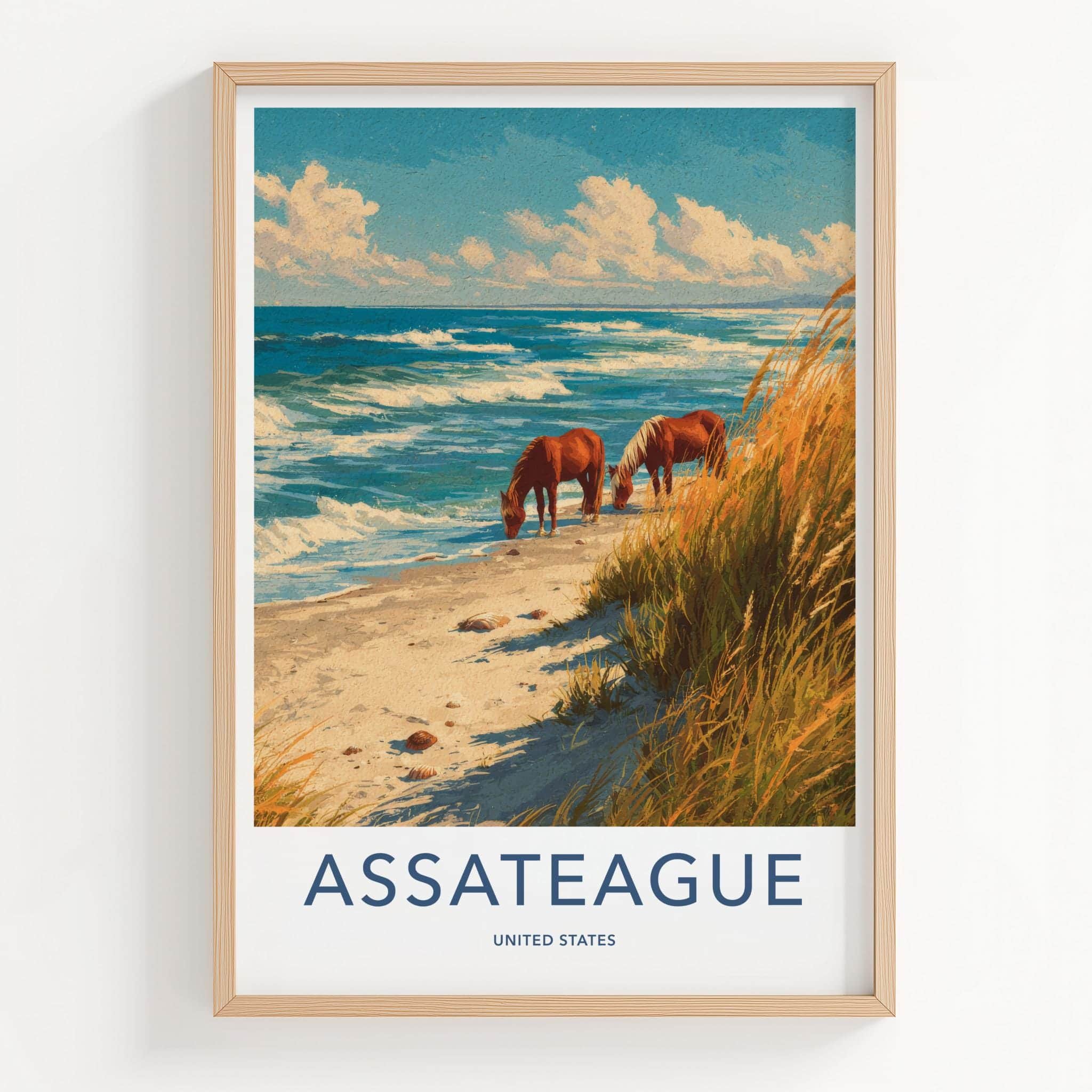Assateague Poster - Maryland Art Print - Beach Grazing Horses Wall Decor