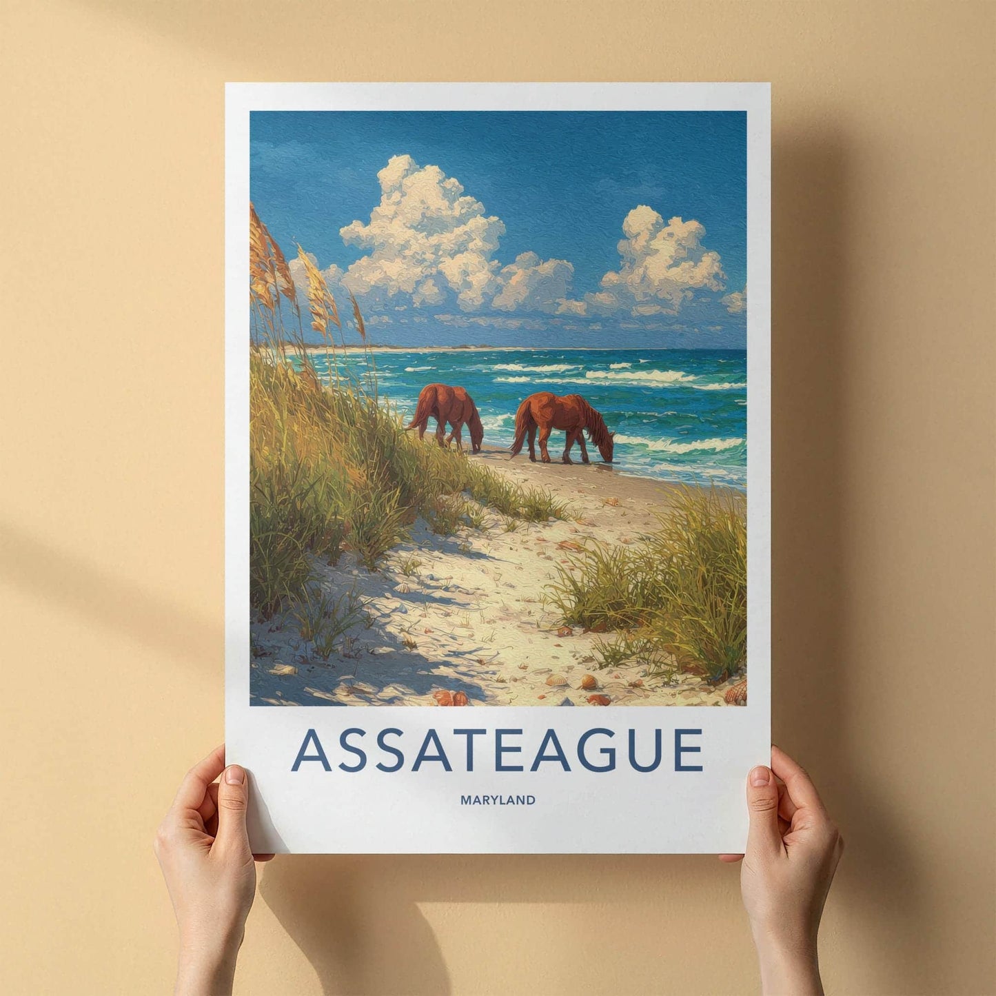 Assateague Poster - Maryland Travel Art - Wild Horses Beach Wall Decor