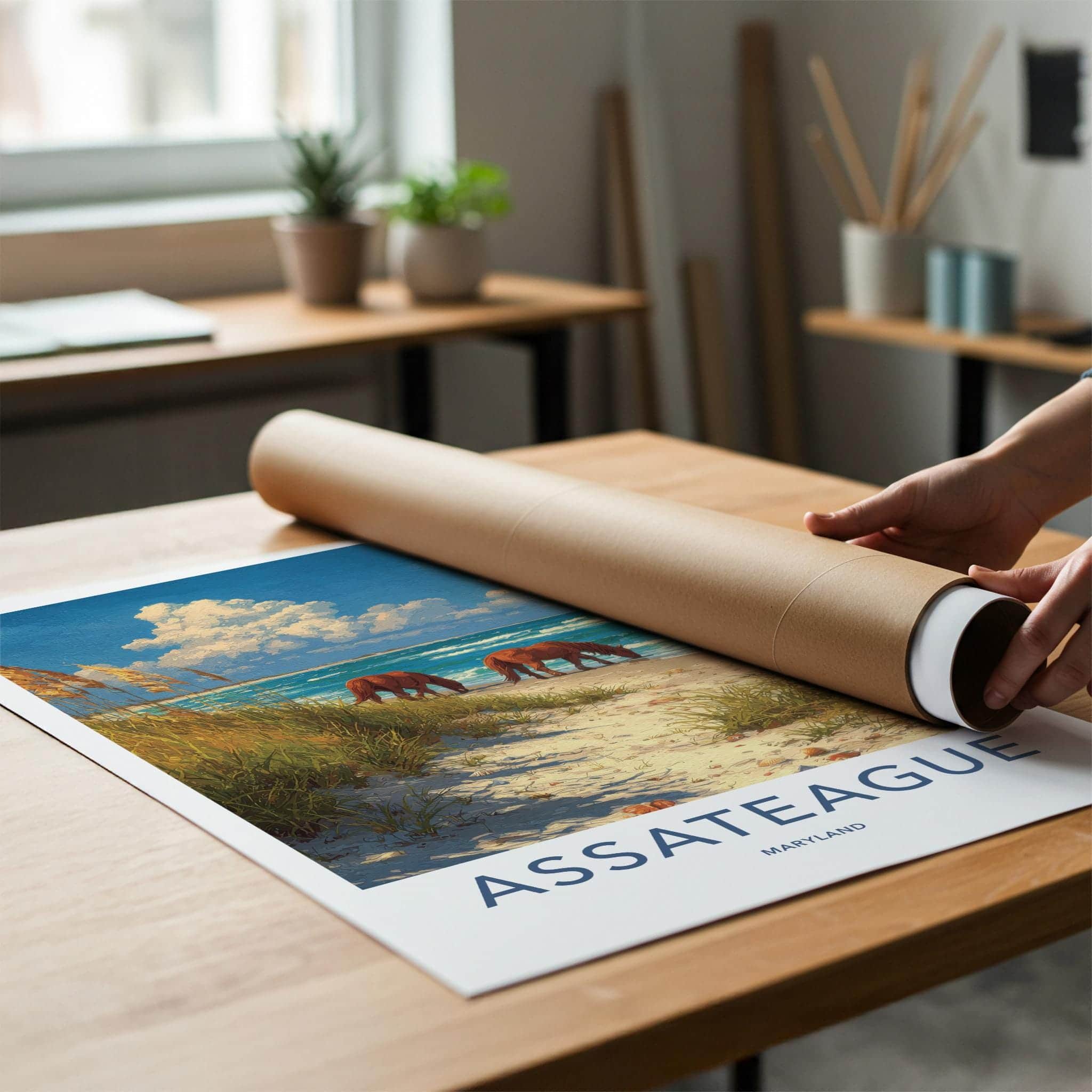 Assateague Poster - Maryland Travel Art - Wild Horses Beach Wall Decor