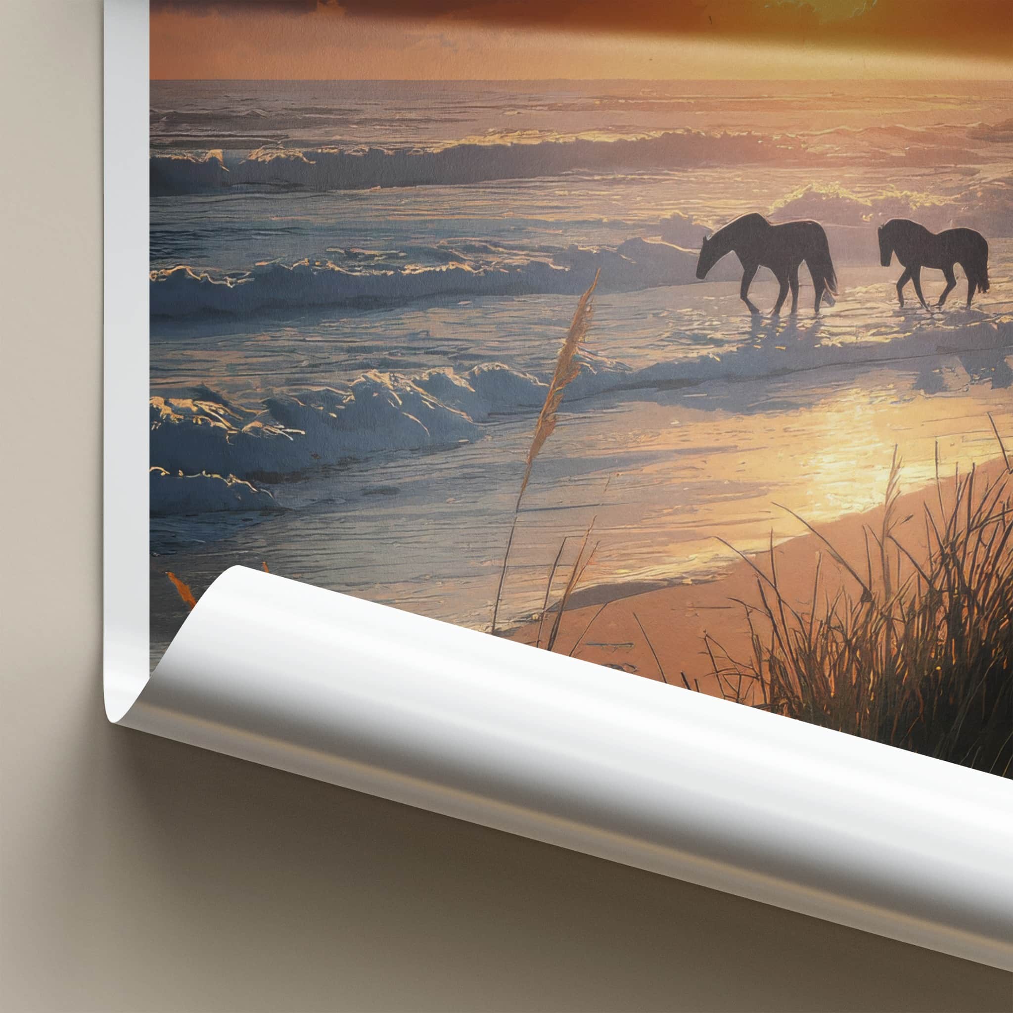 Assateague Poster - United States Wild Horses Sunset Wall Decor