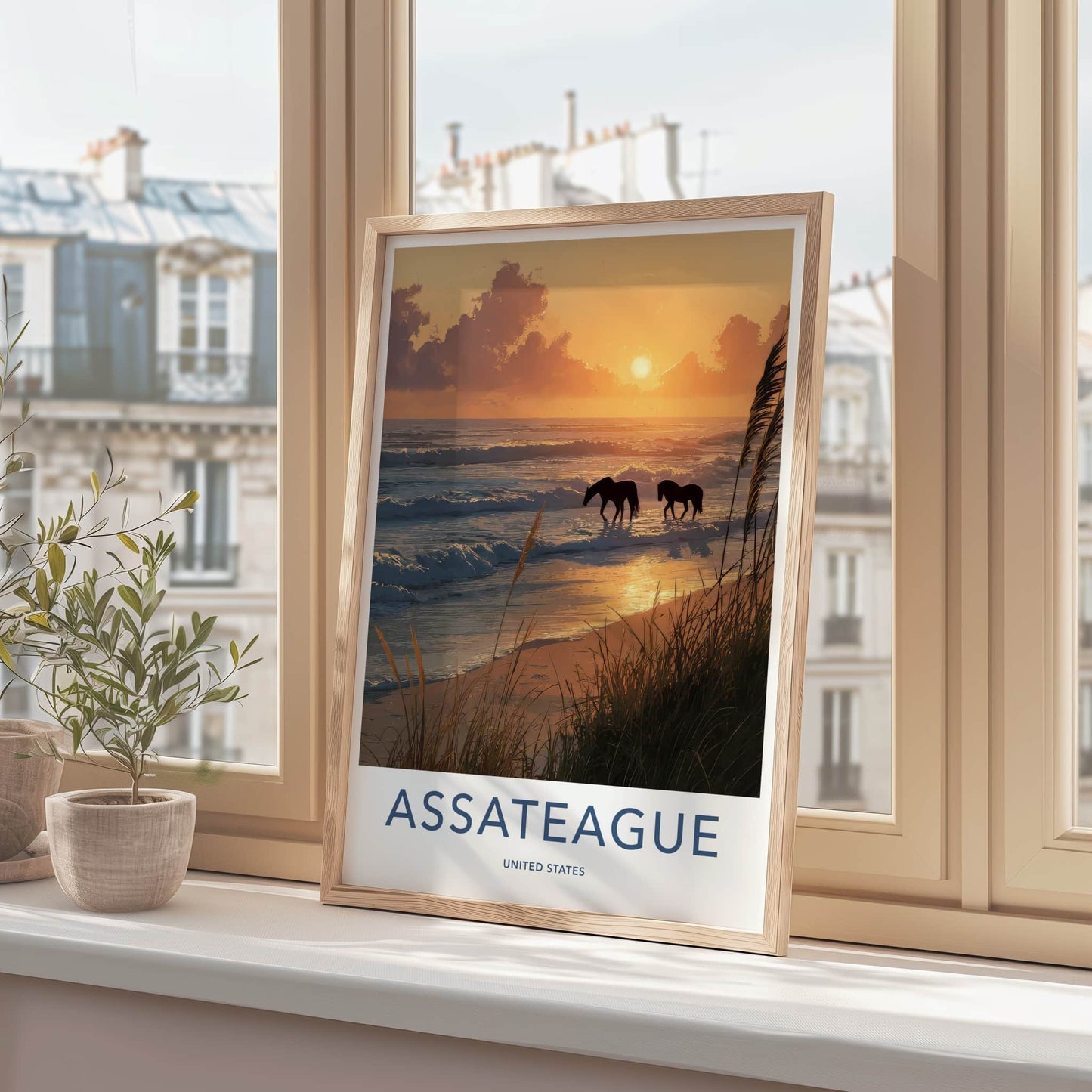 Assateague Poster - United States Wild Horses Sunset Wall Decor