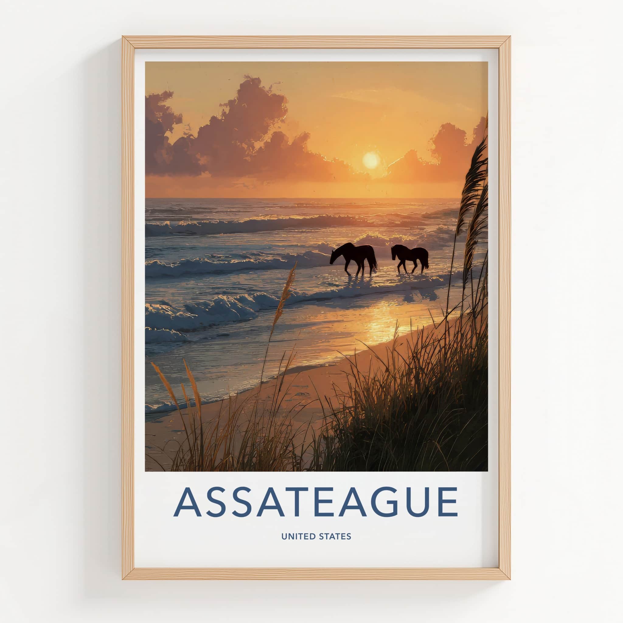 Assateague Poster - United States Wild Horses Sunset Wall Decor