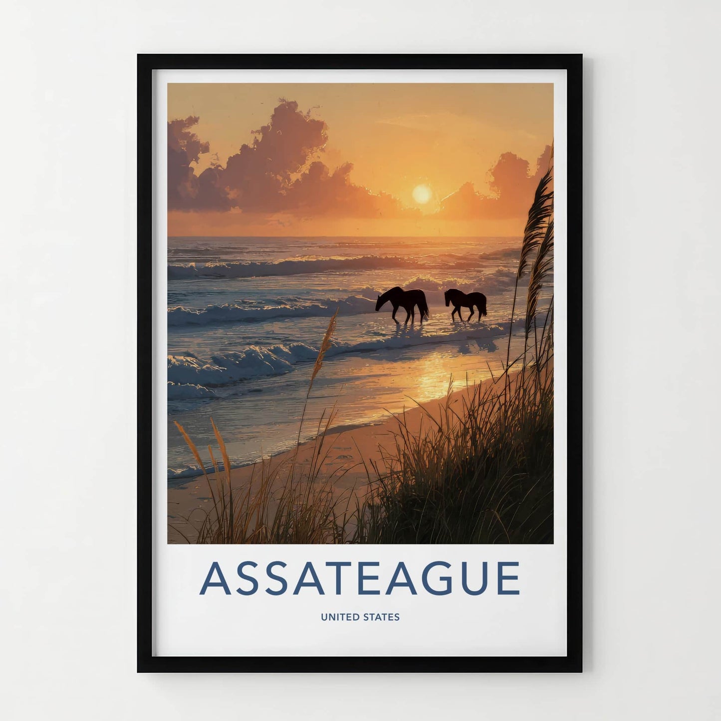 Assateague Poster - United States Wild Horses Sunset Wall Decor