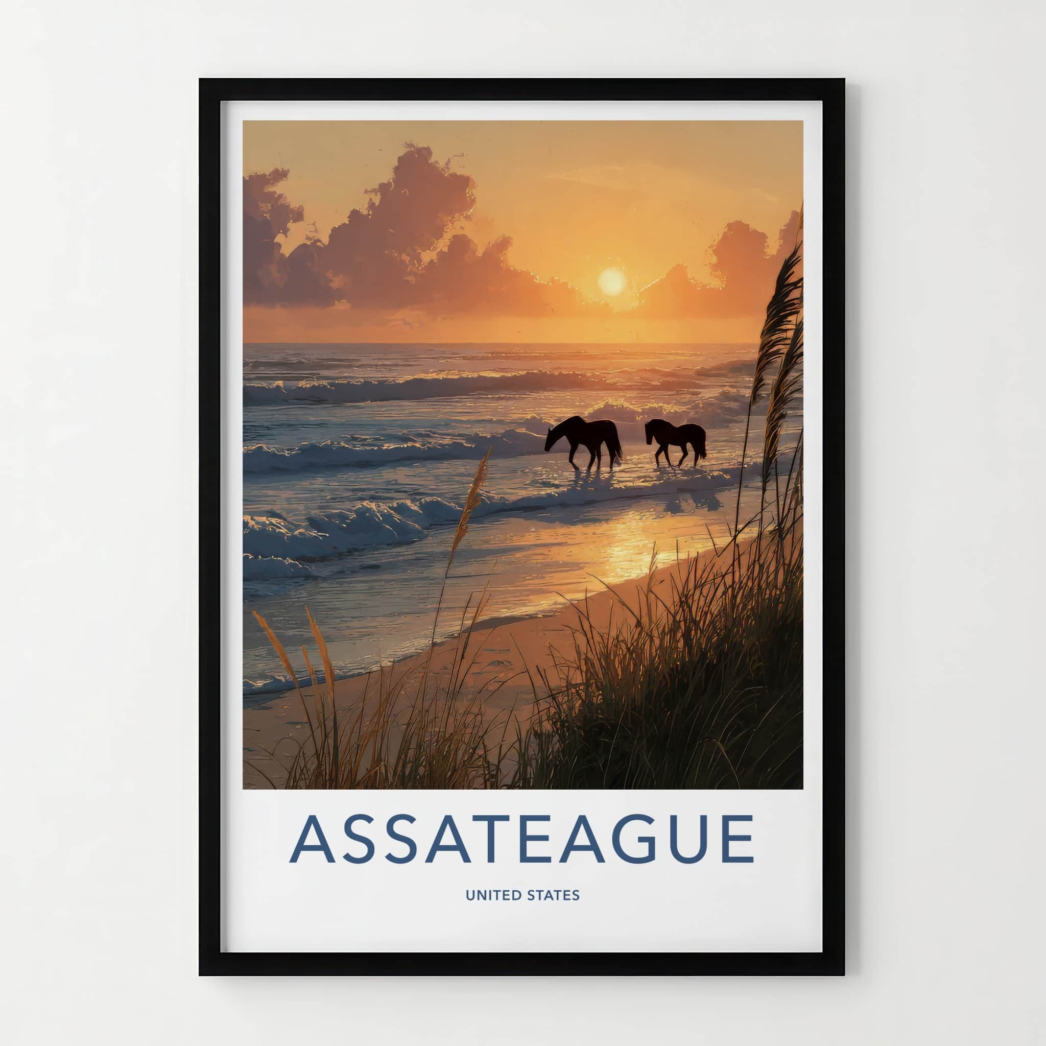 Assateague Poster - United States Wild Horses Sunset Wall Decor