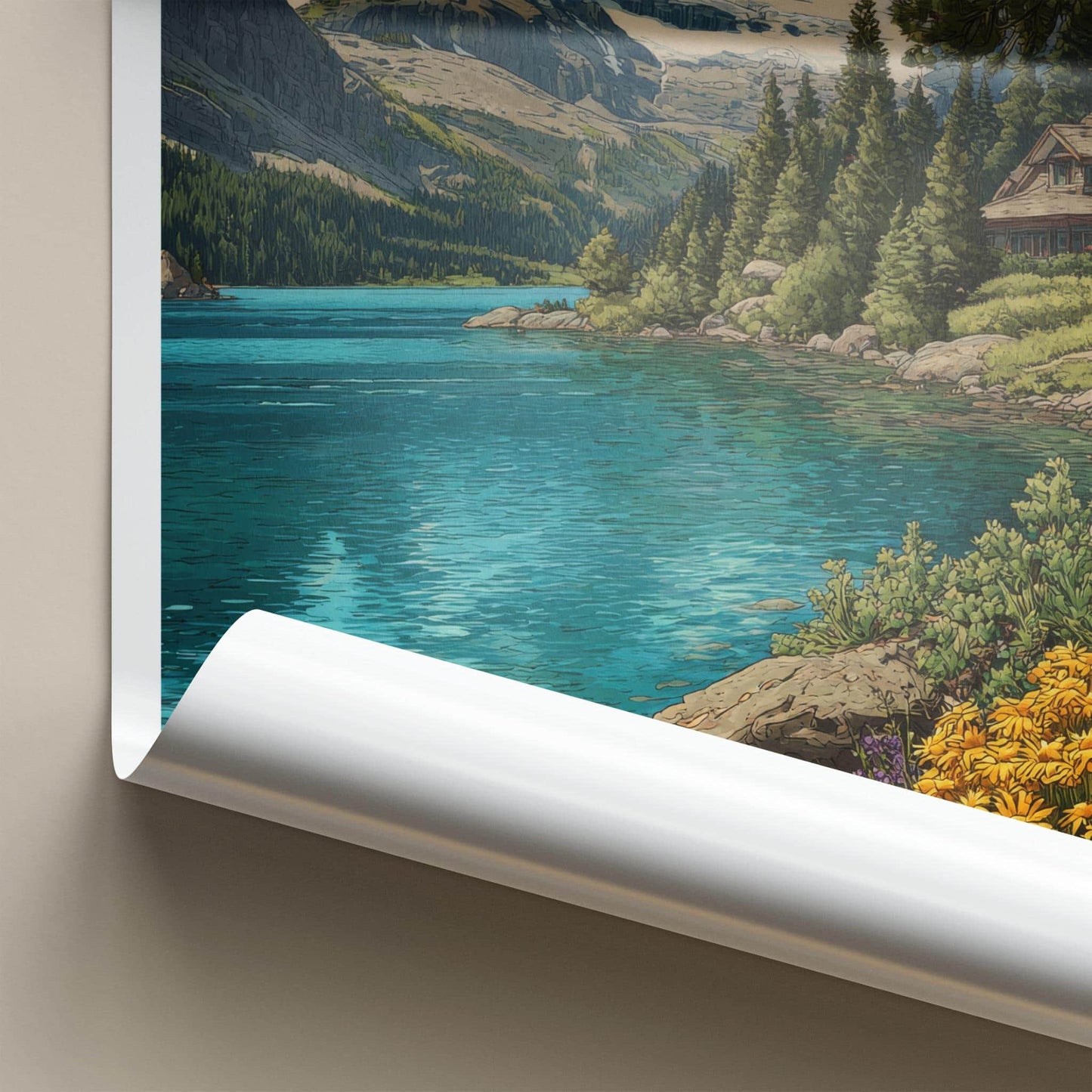 Assiniboine Poster - British Columbia Wall Art - Lake mountain cabin Home Decor
