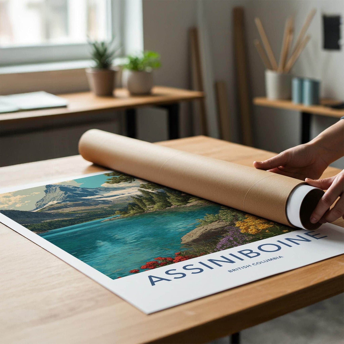 Assiniboine Poster - British Columbia Wall Art - Lake mountain cabin Home Decor