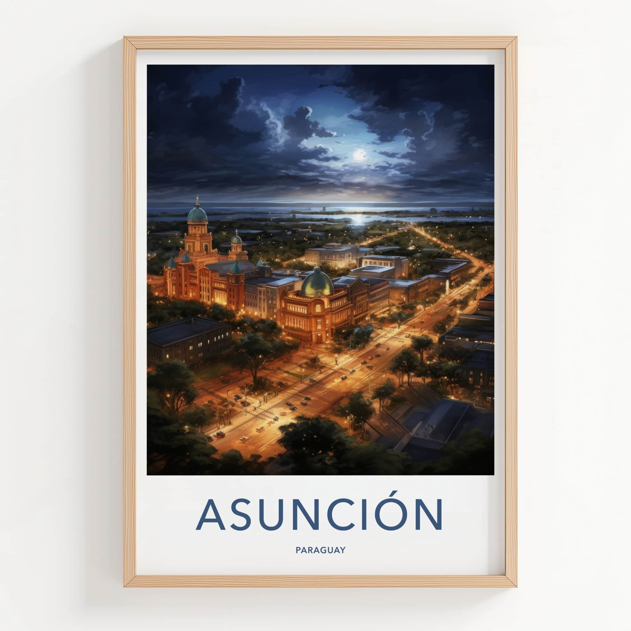 Asuncion Poster - Paraguay Travel Art - Moonlit Cityscape View Home Decor