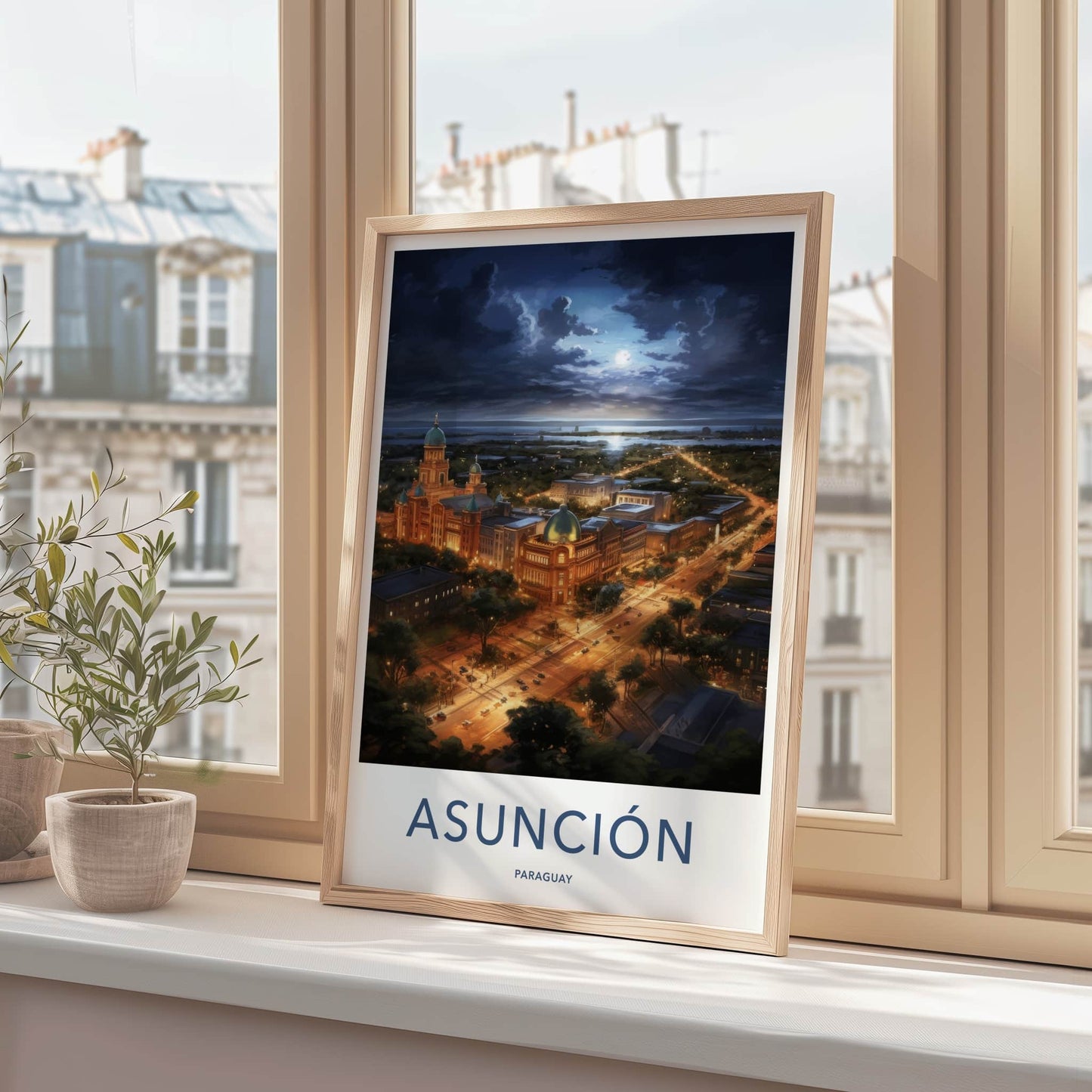 Asuncion Poster - Paraguay Travel Art - Moonlit Cityscape View Home Decor