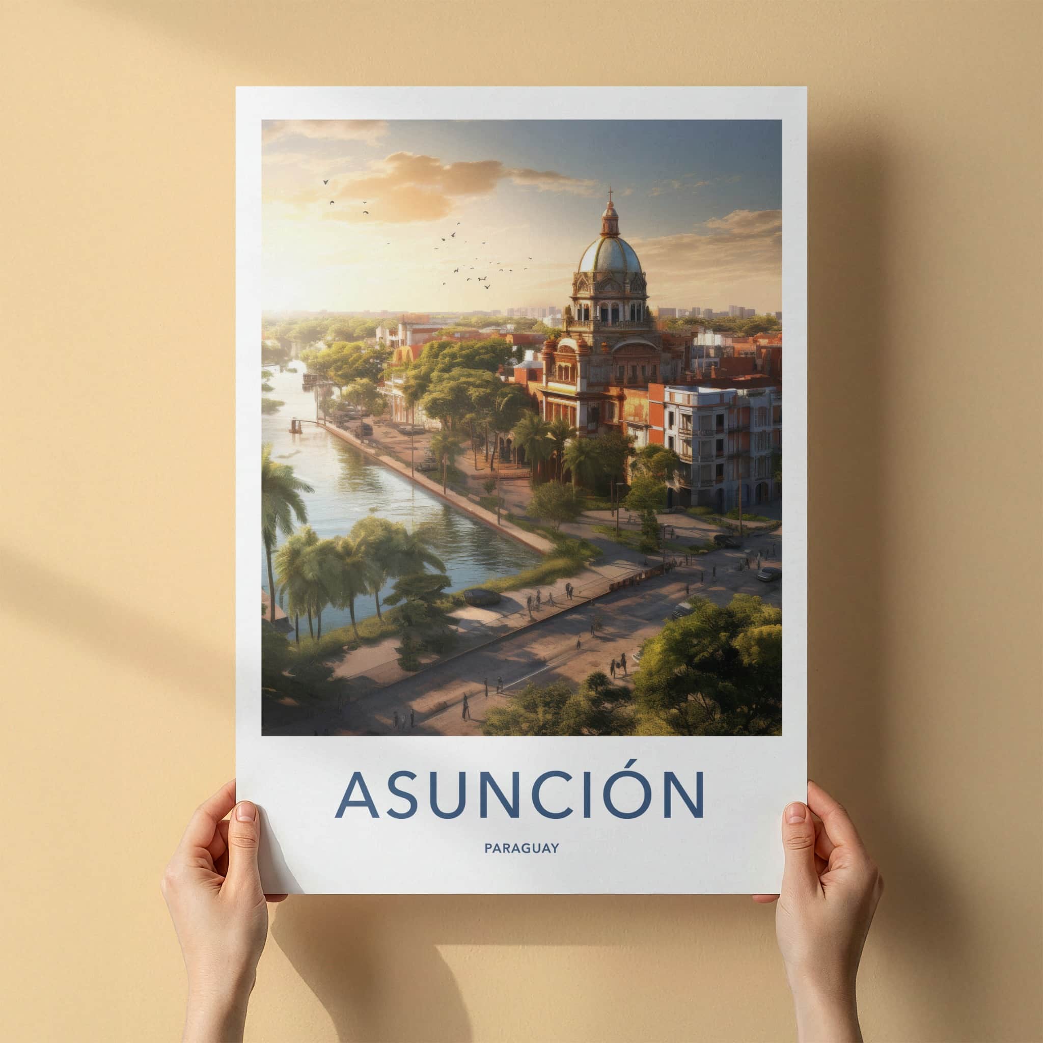 Asuncion Poster - Paraguay Travel Art - Sunset City River Home Decor