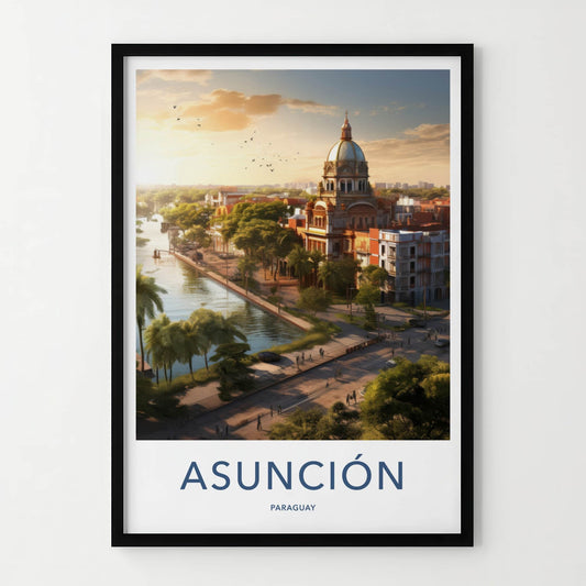 Asuncion Poster - Paraguay Travel Art - Sunset City River Home Decor