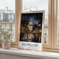 Asuncion Poster - Paraguay Travel Print - Rainy City Night Wall Decor