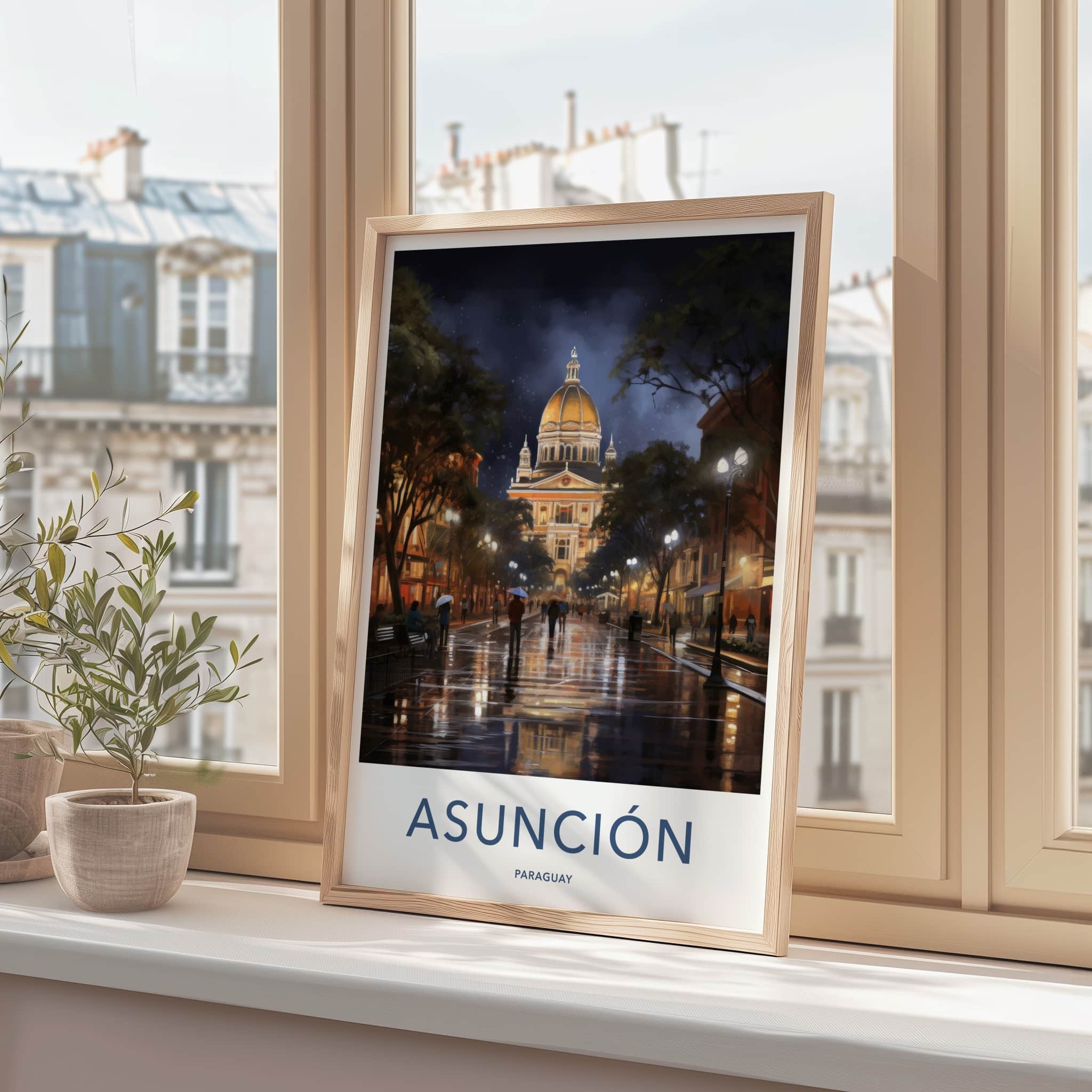 Asuncion Poster - Paraguay Travel Print - Rainy City Night Wall Decor