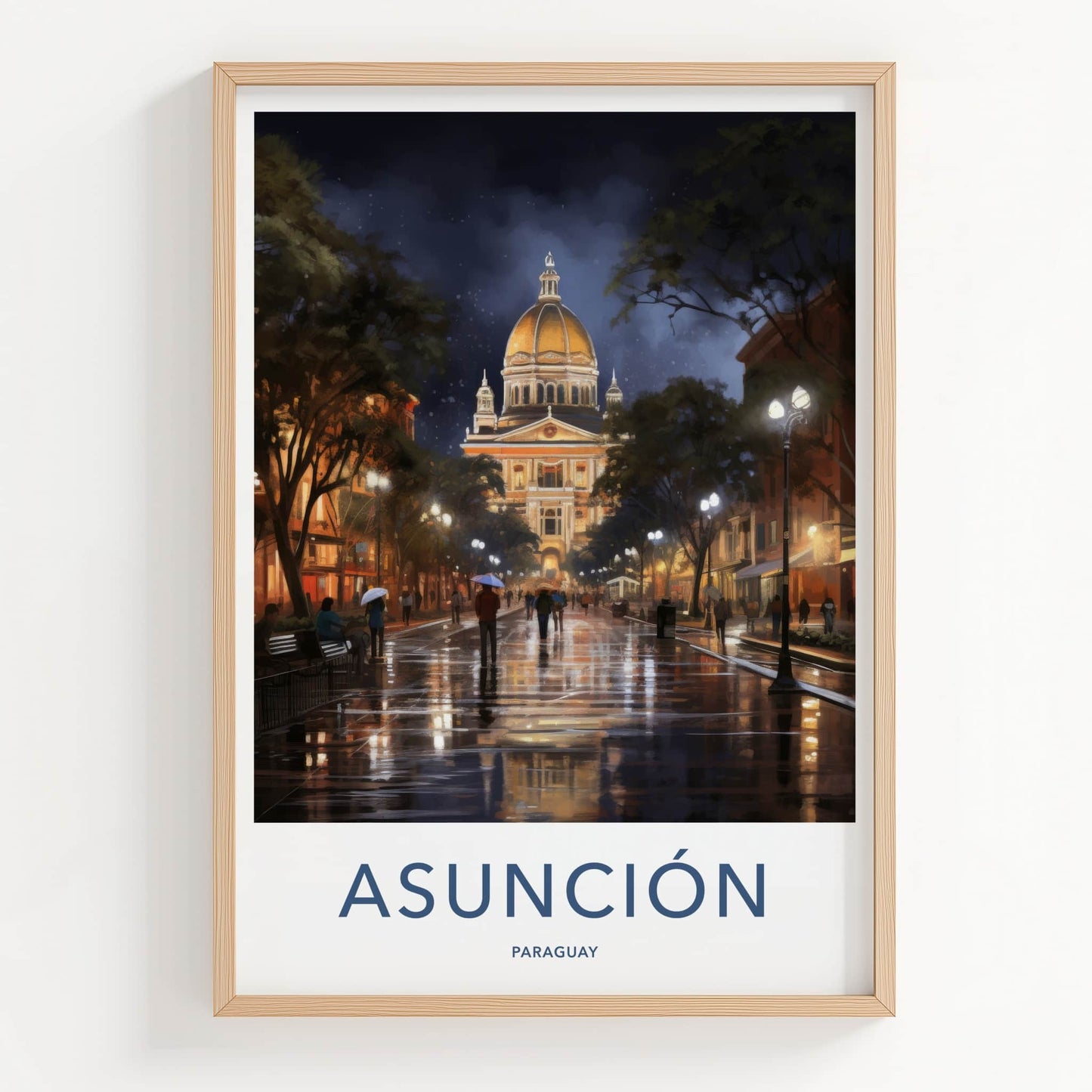 Asuncion Poster - Paraguay Travel Print - Rainy City Night Wall Decor