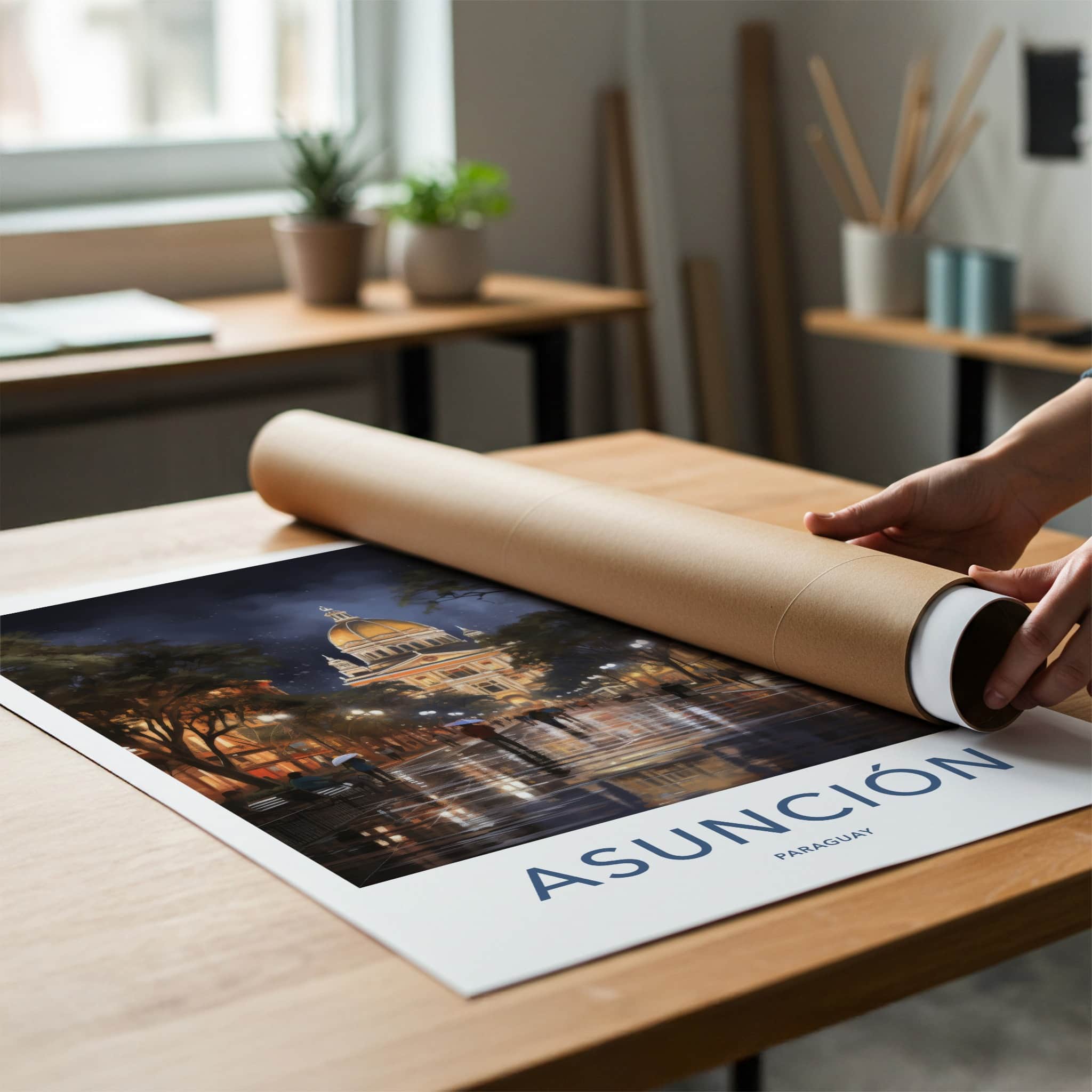 Asuncion Poster - Paraguay Travel Print - Rainy City Night Wall Decor
